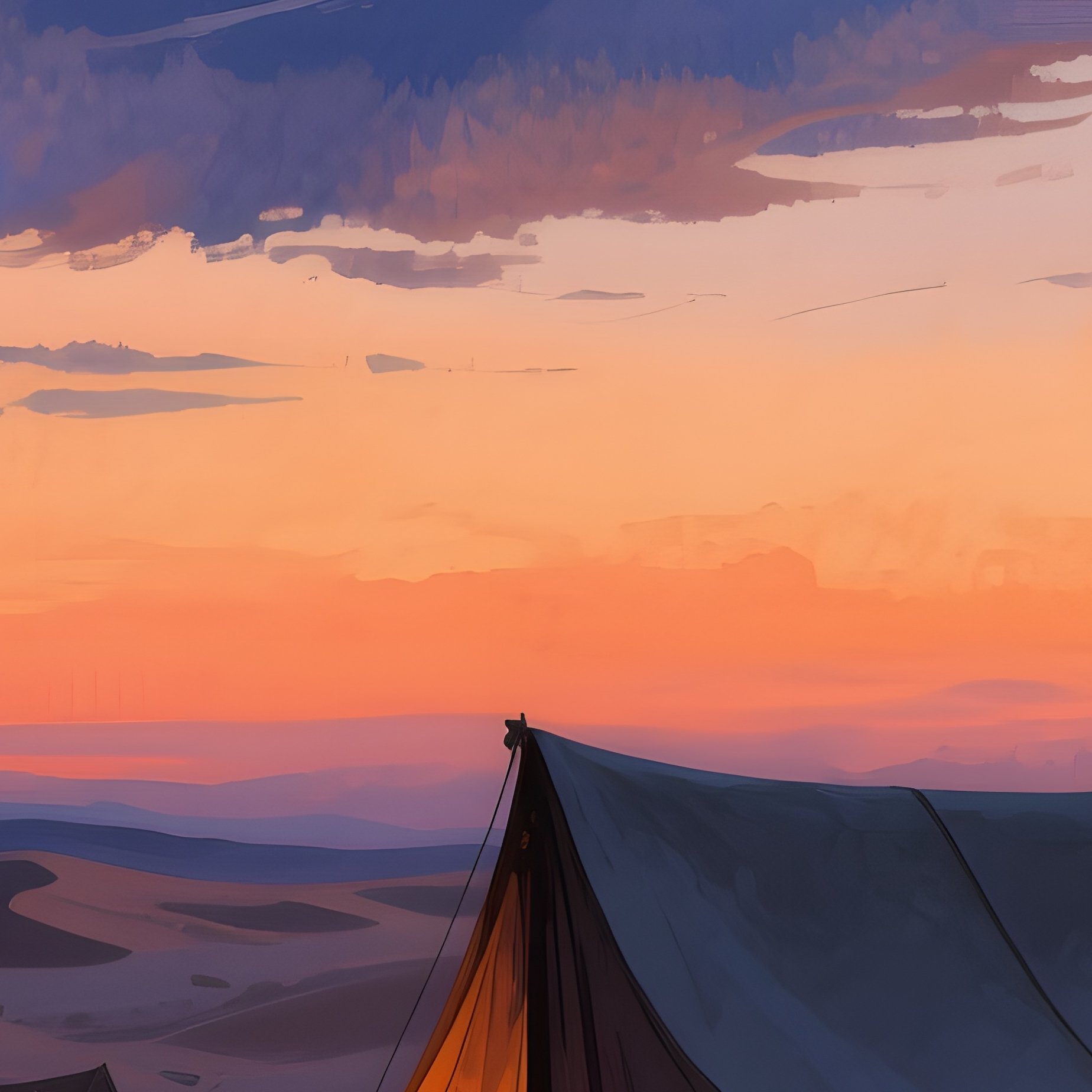 A Quiet Desert Caravan Crossing Dunes At Twilight, Lanterns Glowing, Watercolor Deep Oranges Fading - Full Resolution Quality Preview