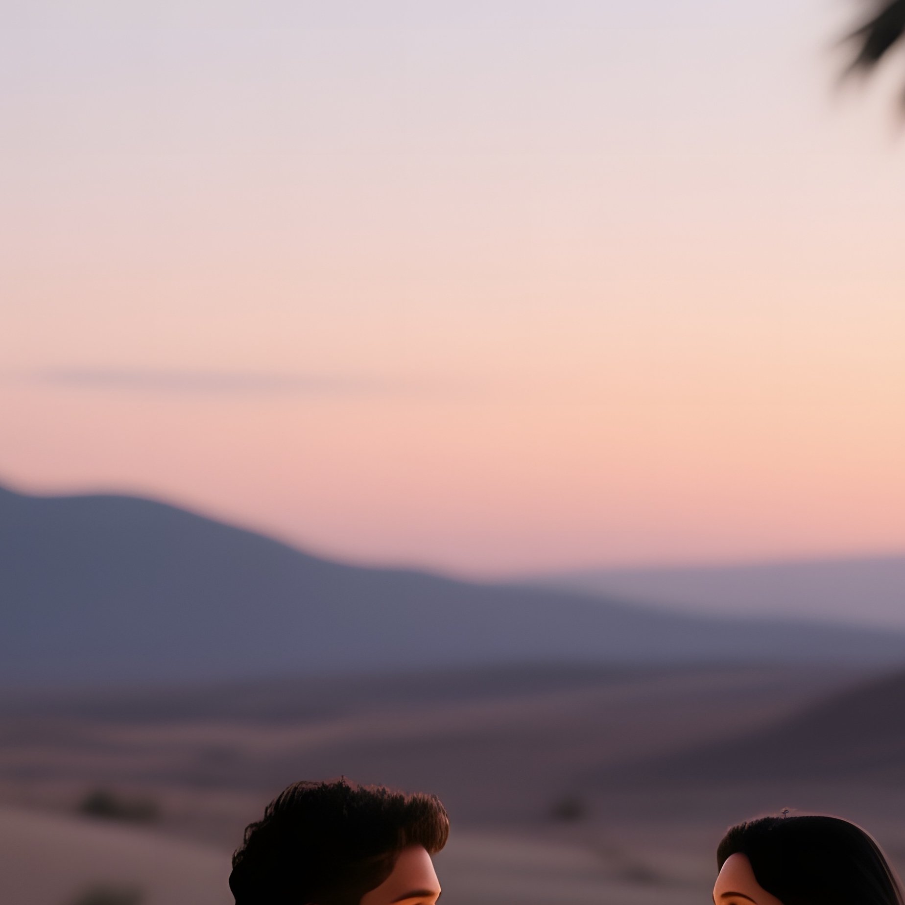 A Quiet Desert Oasis At Dusk, Palm Trees Silhouetted, Lanterns Hung From Branches Casting Gentle - Full Resolution Quality Preview