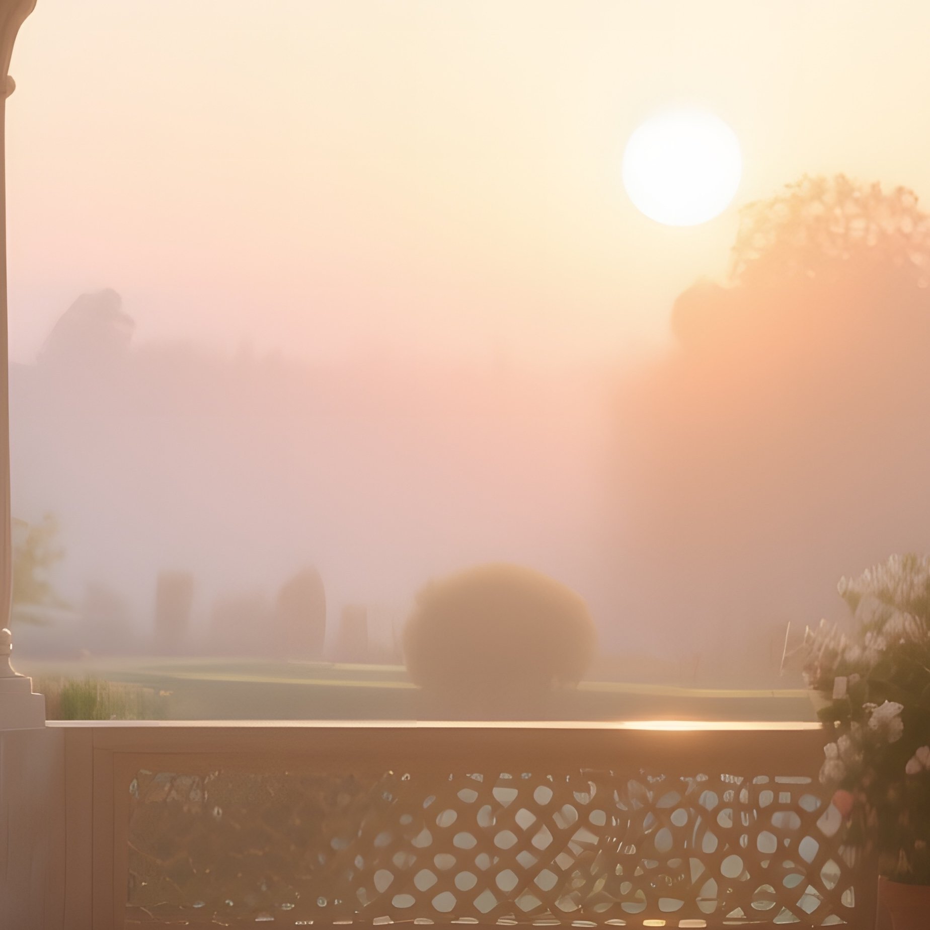 A Quiet Early‑Morning Scene Inside A Persian Garden Pavilion, Sunrise Spilling Through Latticework - Full Resolution Quality Preview