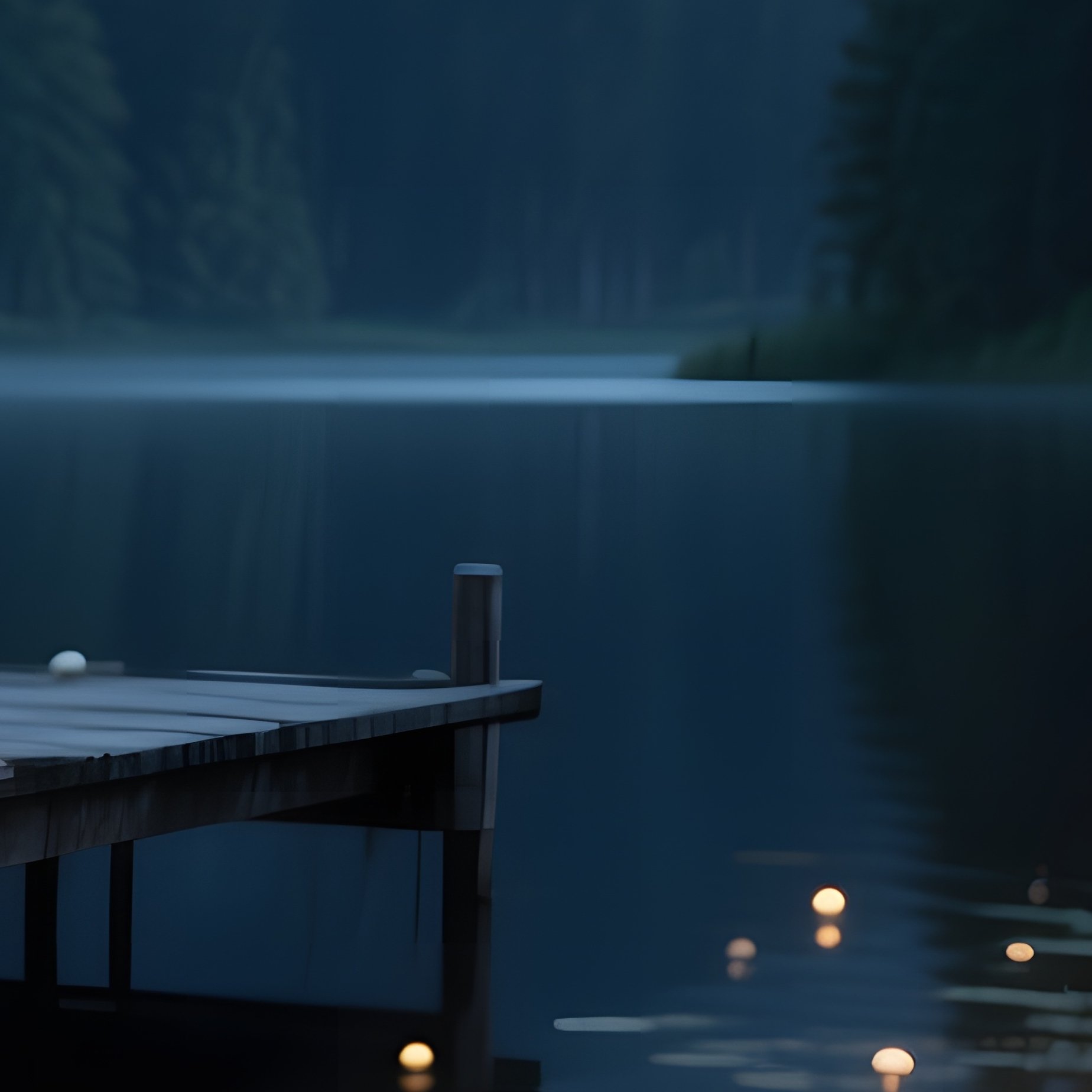 A Quiet Evening By A Wooden Dock On A Lake Near The Black Forest, Lanterns Floating, Surrounding - Full Resolution Quality Preview