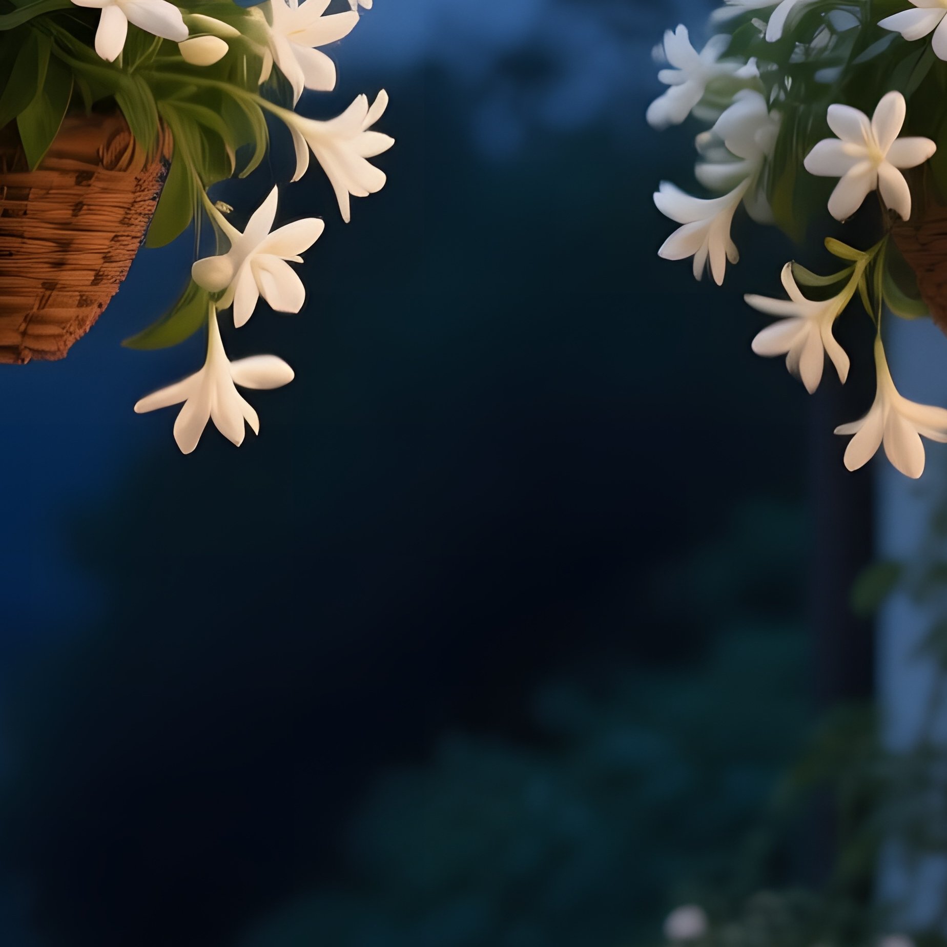 A Quiet Evening Patio Adorned With Hanging Baskets Of Jasmine, Fragrant White Flowers Releasing - Full Resolution Quality Preview