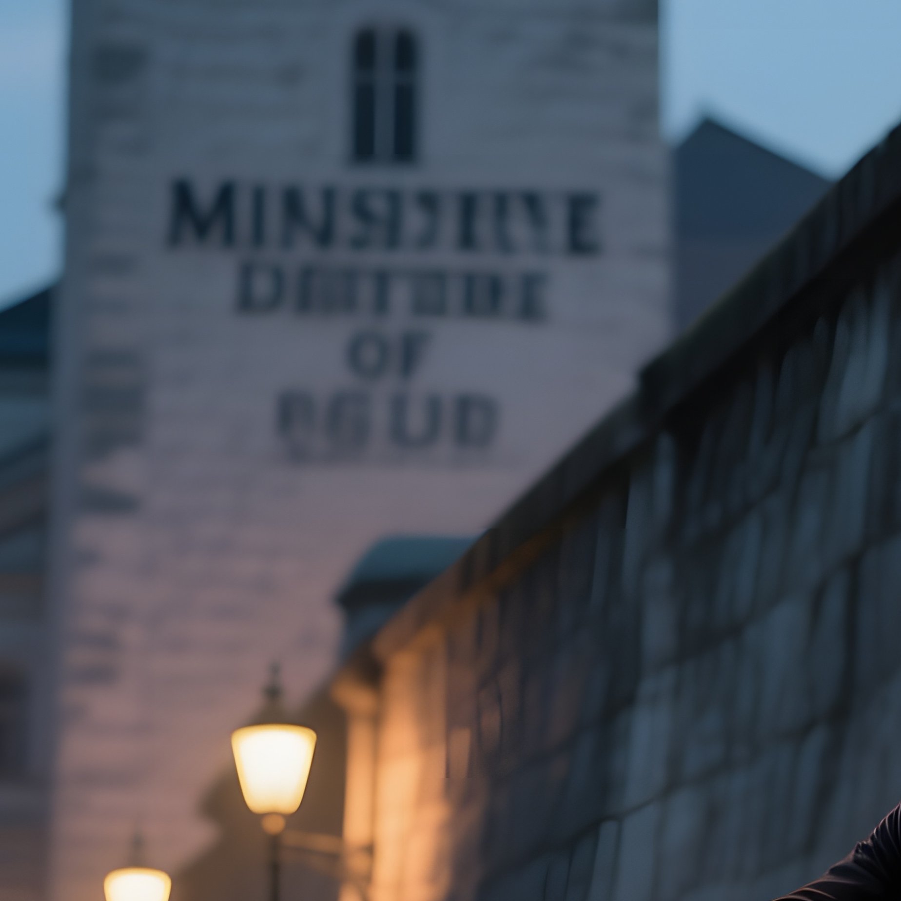 A Quiet Evening Scene With A Lone Violinist Playing Near A Bench In Front Of The Ministry Of - Full Resolution Quality Preview