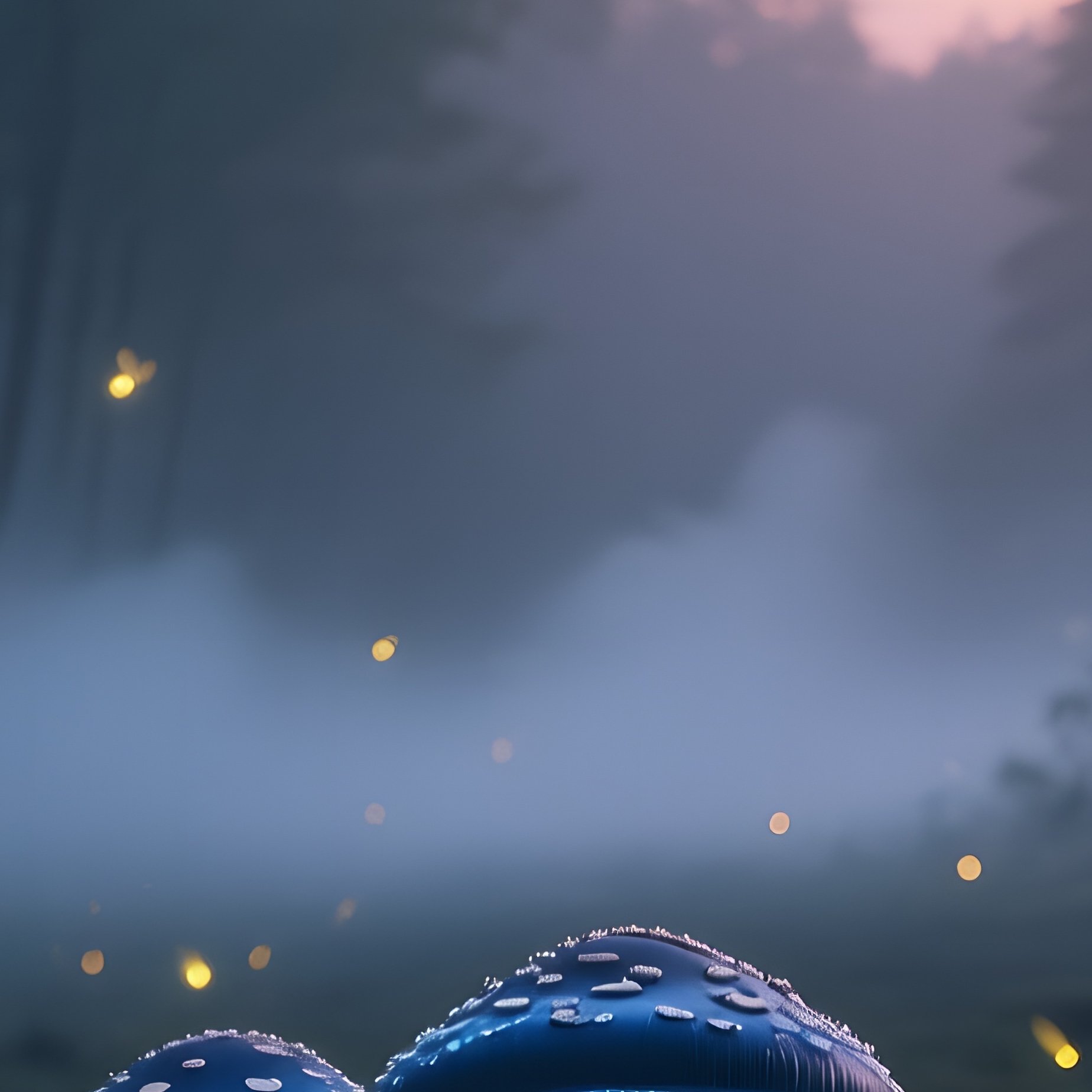 A Quiet Forest Clearing At Twilight, Fireflies Dancing Around Clusters Of Glowing Blue Mushrooms, - Full Resolution Quality Preview