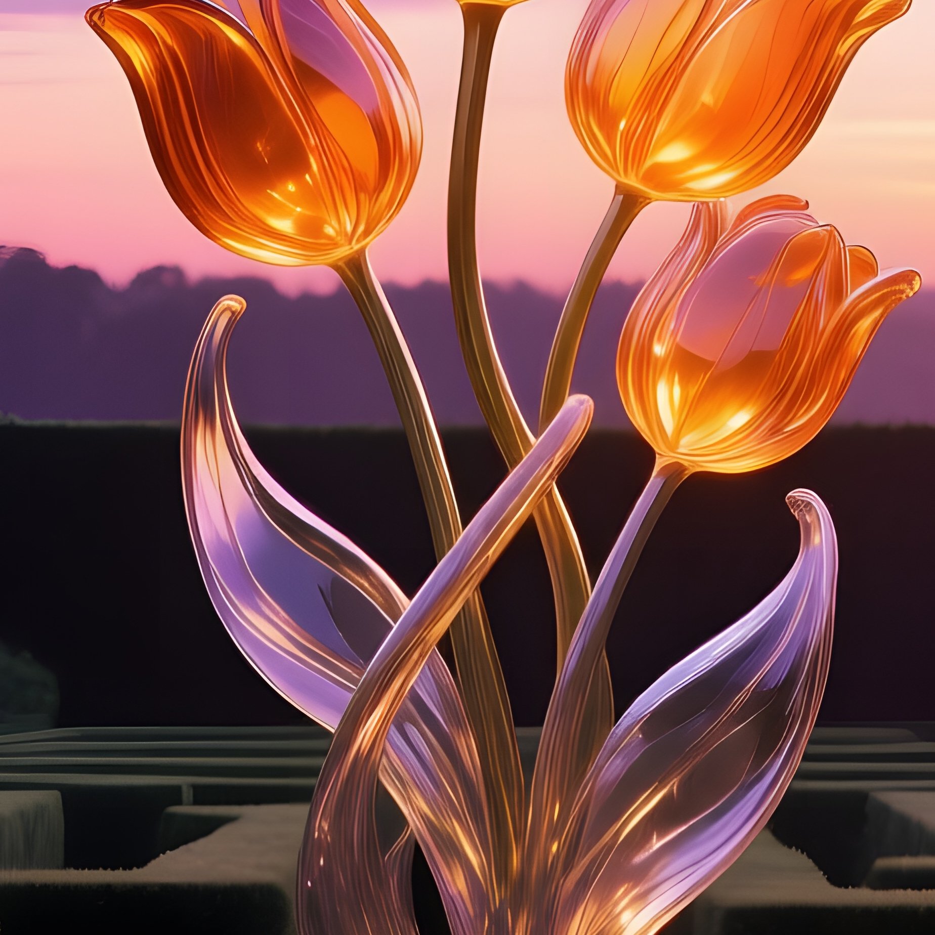 A Quiet Garden Maze At Sunset, Hedges Opening Onto A Clearing Where A Central Sculpture Of - Full Resolution Quality Preview
