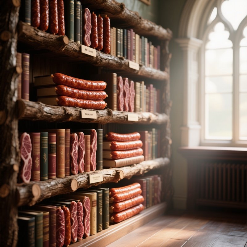 A Quiet Library Alcove Bathed In Soft Morning Light, Featuring A Realistic Bookshelf Made Of