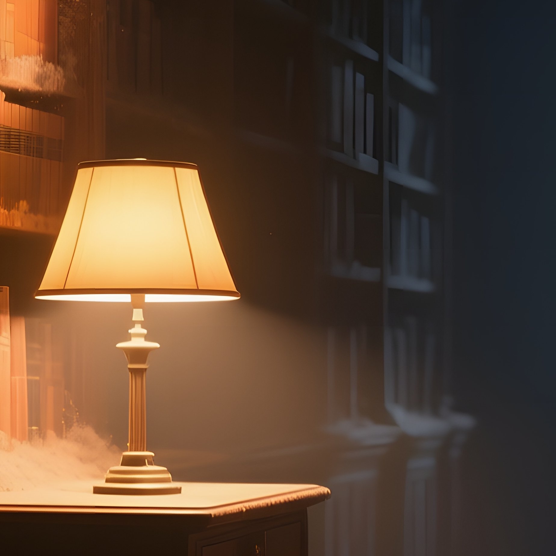 A Quiet Library At Night, Where Dust Covered Bookshelves Are Illuminated By A Single Desk Lamp - Full Resolution Quality Preview