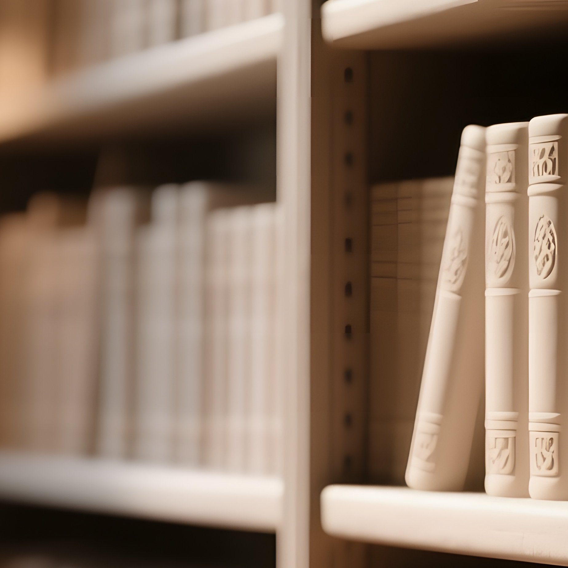A Quiet Library Corner Where The Shelves Are Made Of Delicate Clay Books, Each Spine Detailed With - Full Resolution Quality Preview