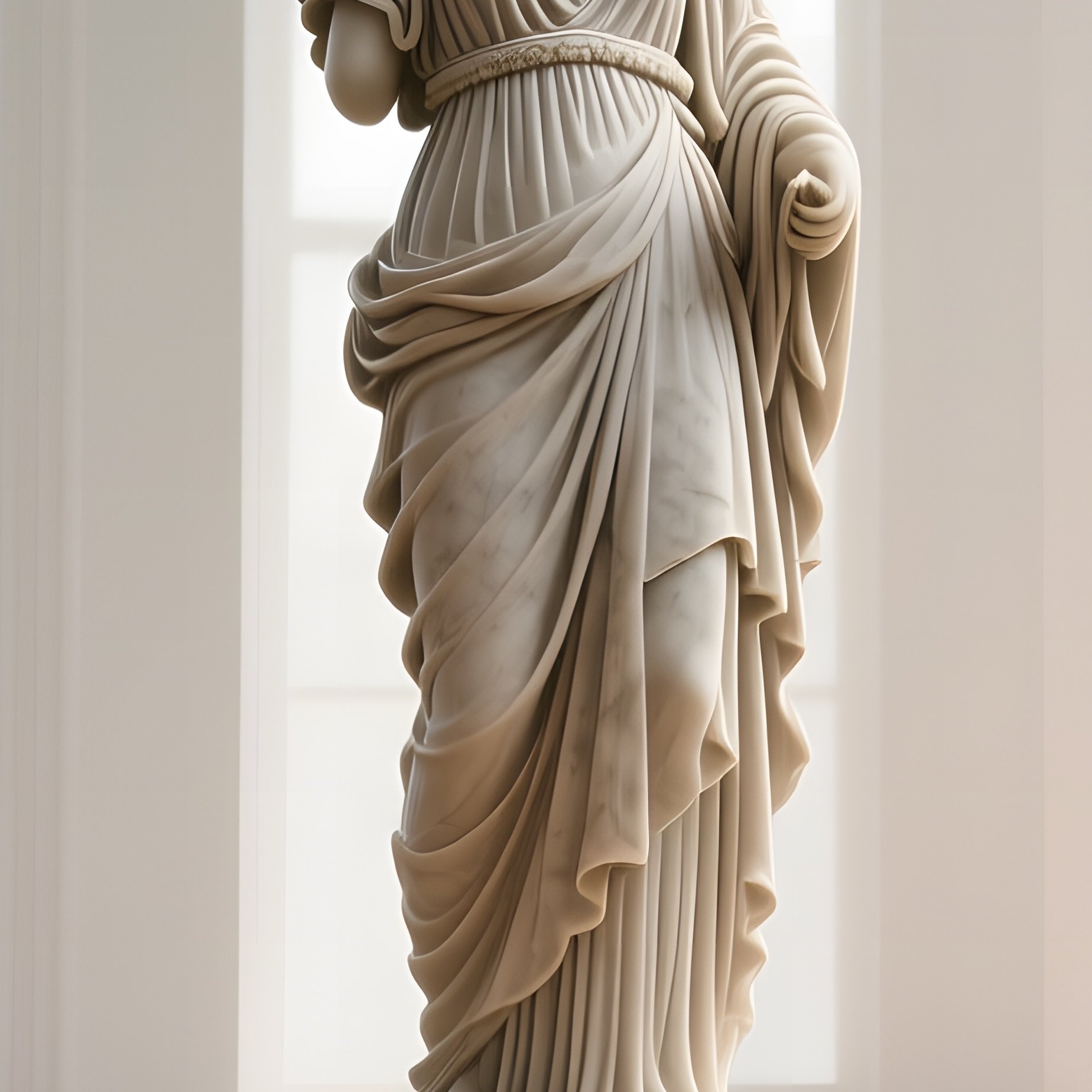 A Quiet Library Reading Room Featuring A Marble Statue Of Athena Perched On A Pedestal, Bathed In - Full Resolution Quality Preview