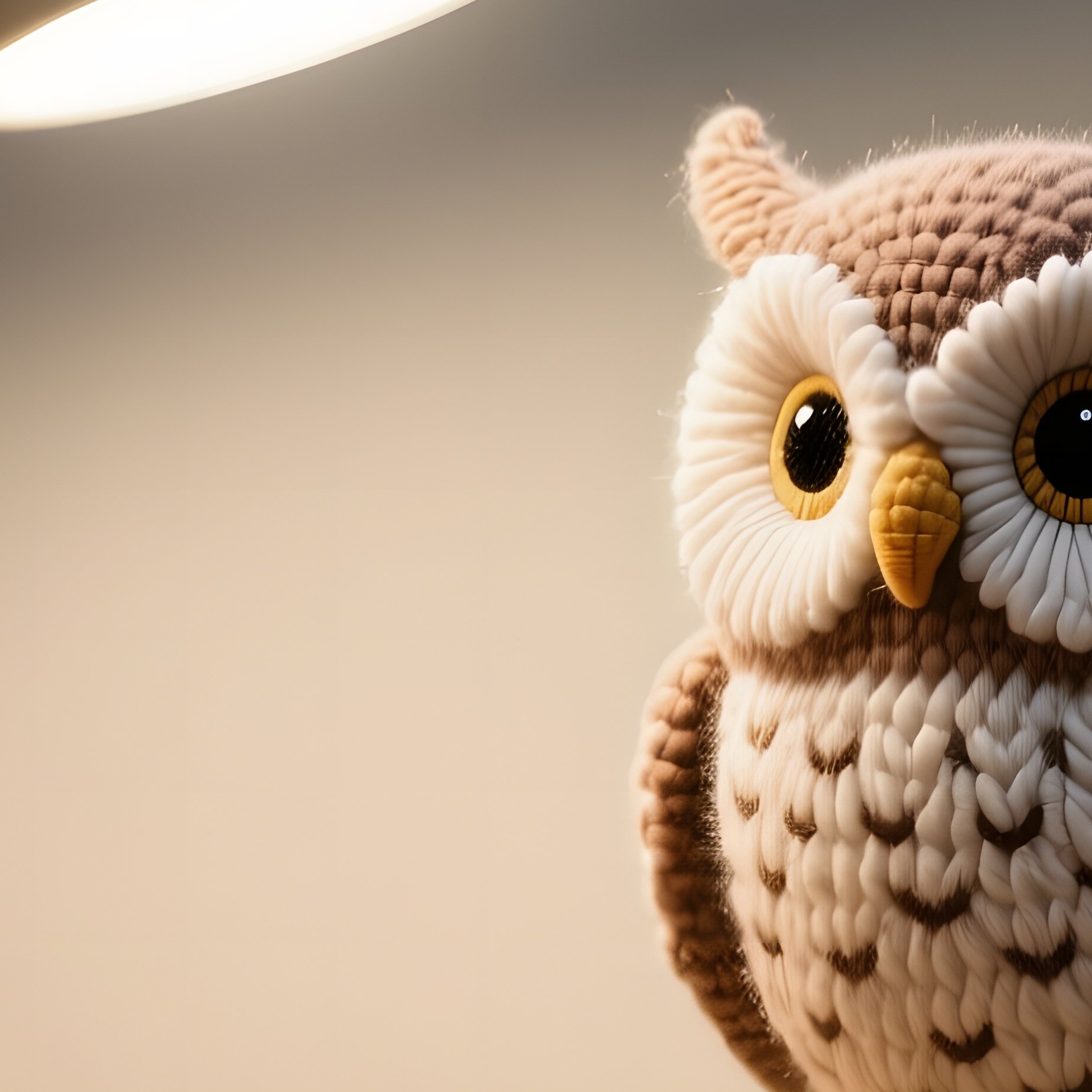 A Quiet Library Study Alcove Lit By A Single Desk Lamp, Showcasing A Small Wool Figurine Of An Owl - Full Resolution Quality Preview