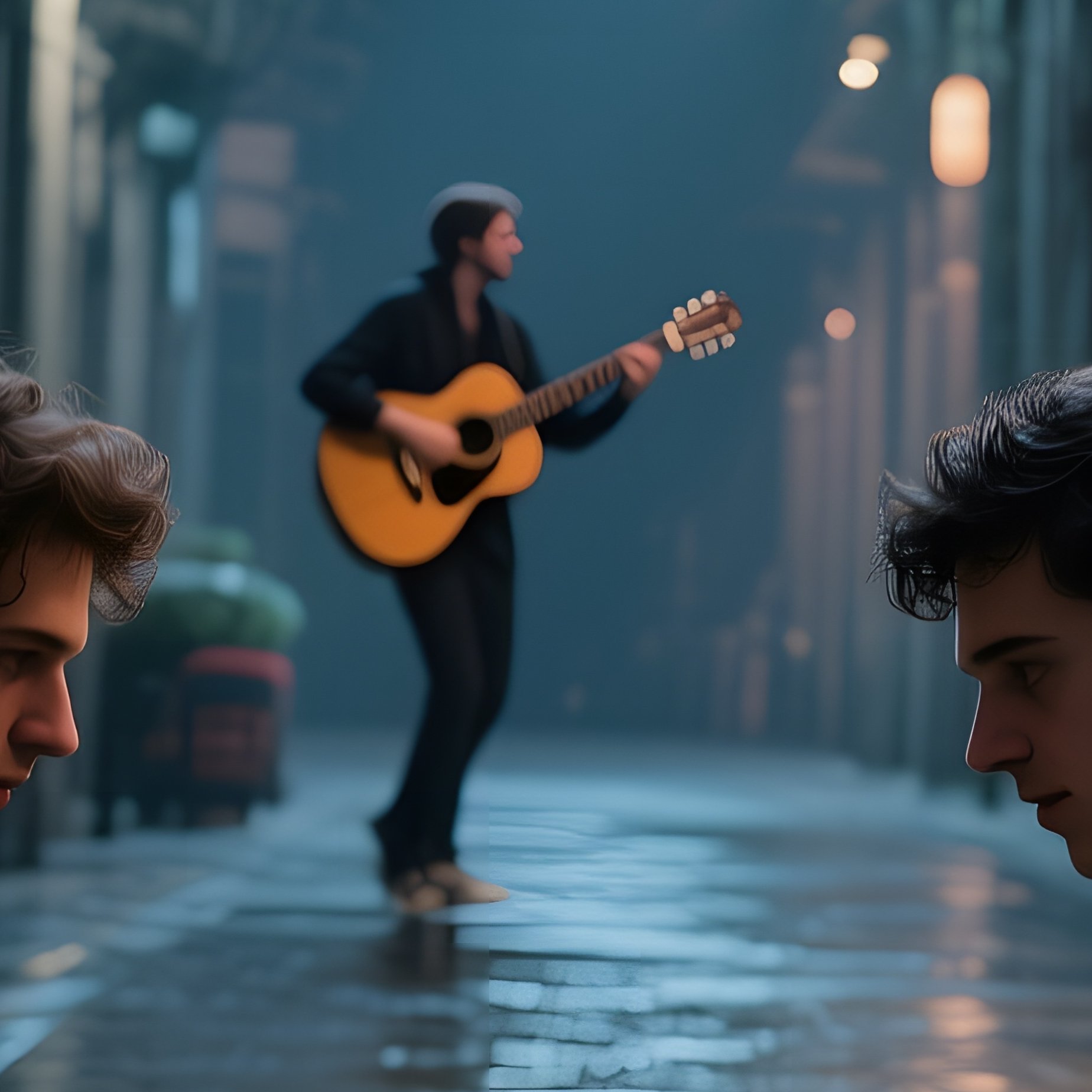 A Quiet Midnight Alley In Barcelona, Moonlight Reflecting Off Wet Tiles As Two Friends Play Gotscha - Full Resolution Quality Preview