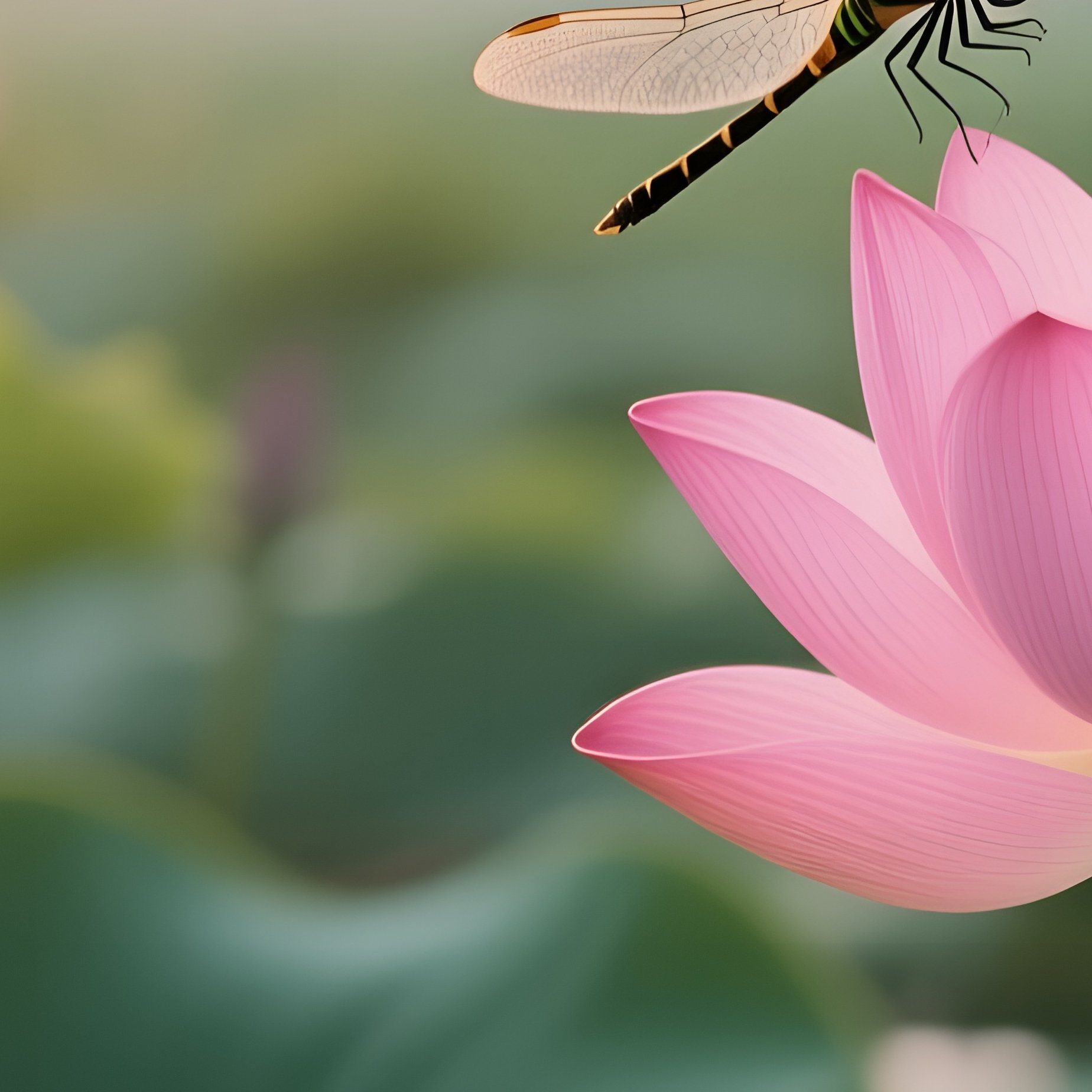 A Quiet Moment At A Vietnamese Lotus Pond, Pink Blossoms Opening Under Gentle Sunrise, Dragonflies - Full Resolution Quality Preview
