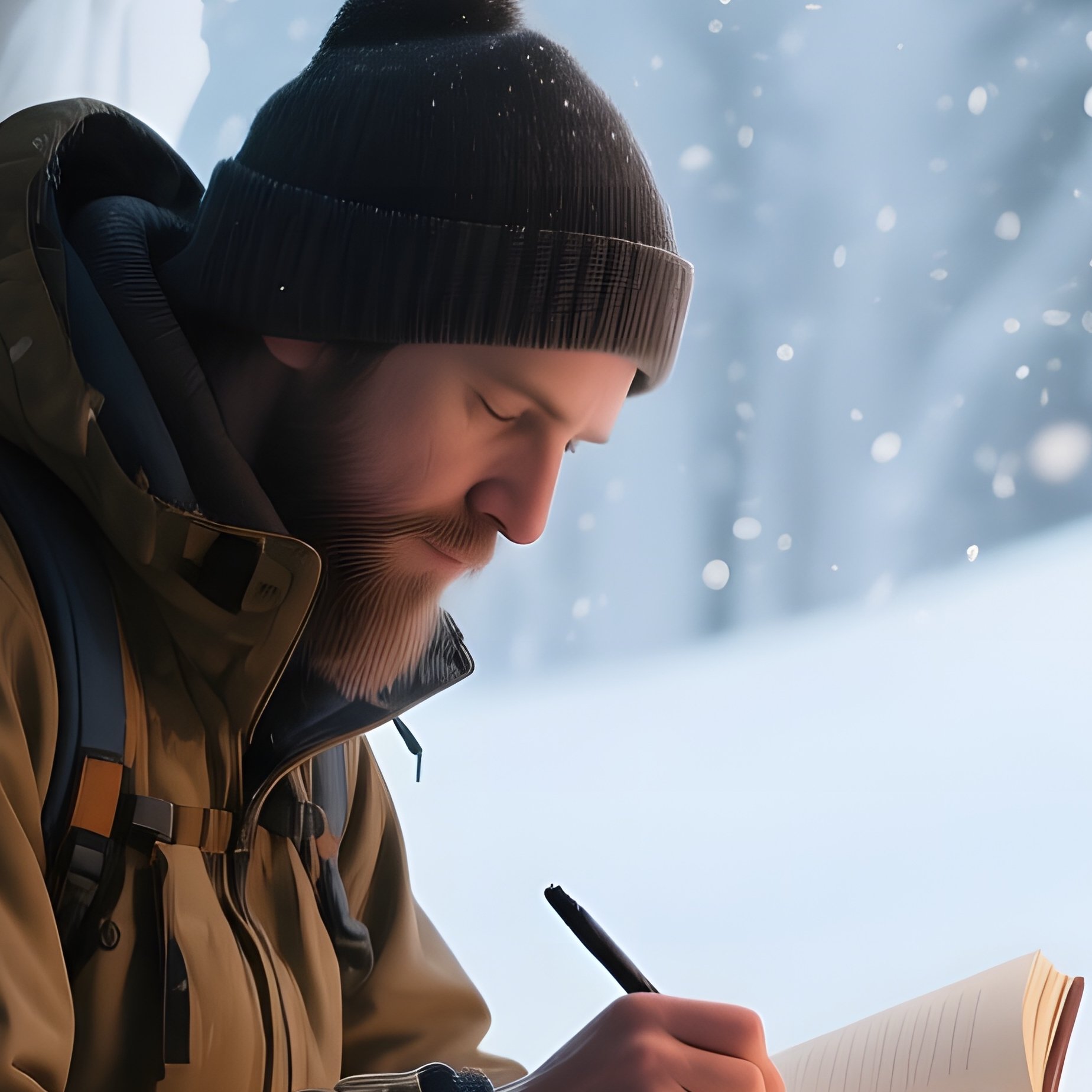 A Quiet Moment Inside An Igloo Where A Lone Traveler Writes In A Journal By Lantern Light, Snow - Full Resolution Quality Preview
