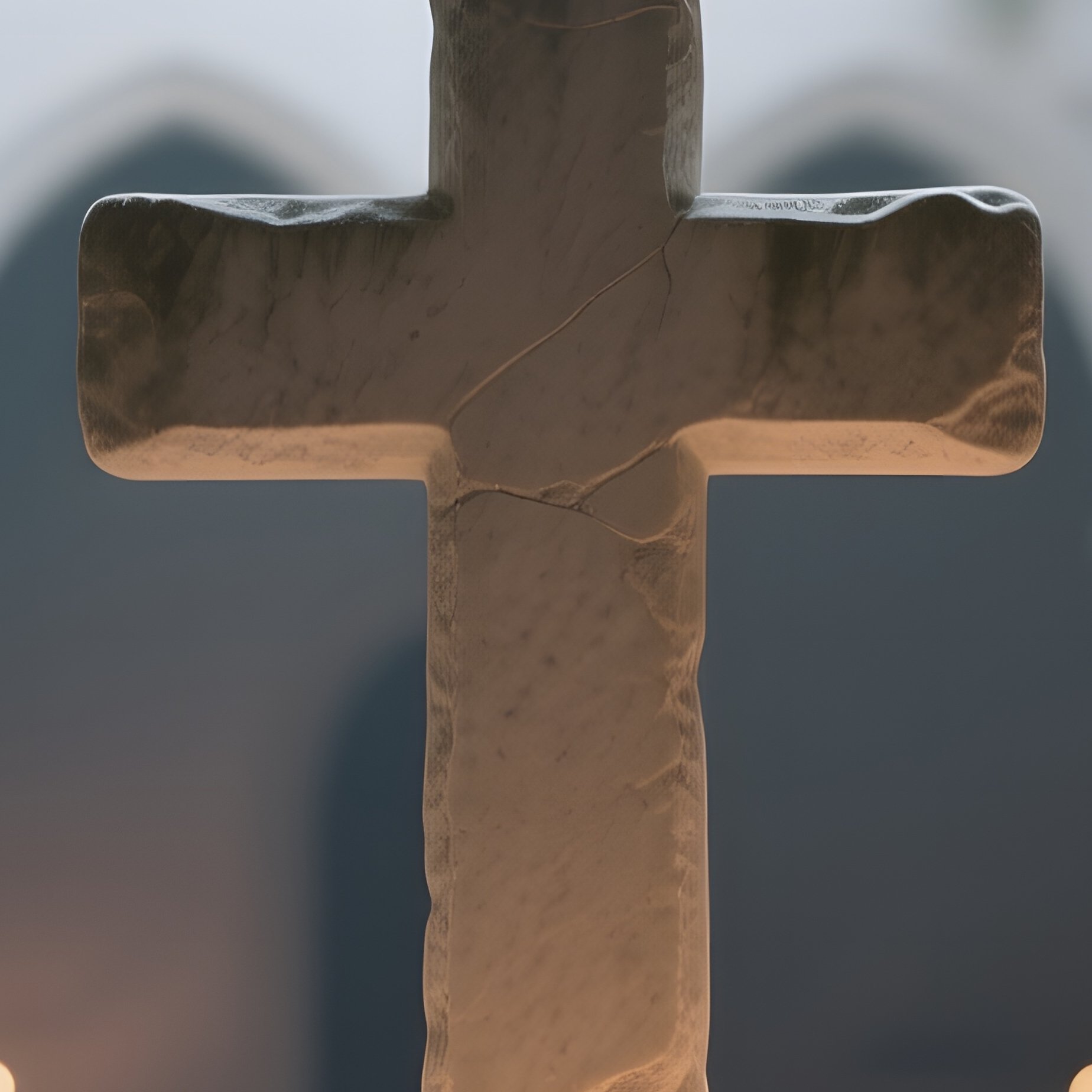 A Quiet Monastery Cloister With A Simple Limestone Cross Sculpture At Its Center, Soft Candlelight - Full Resolution Quality Preview