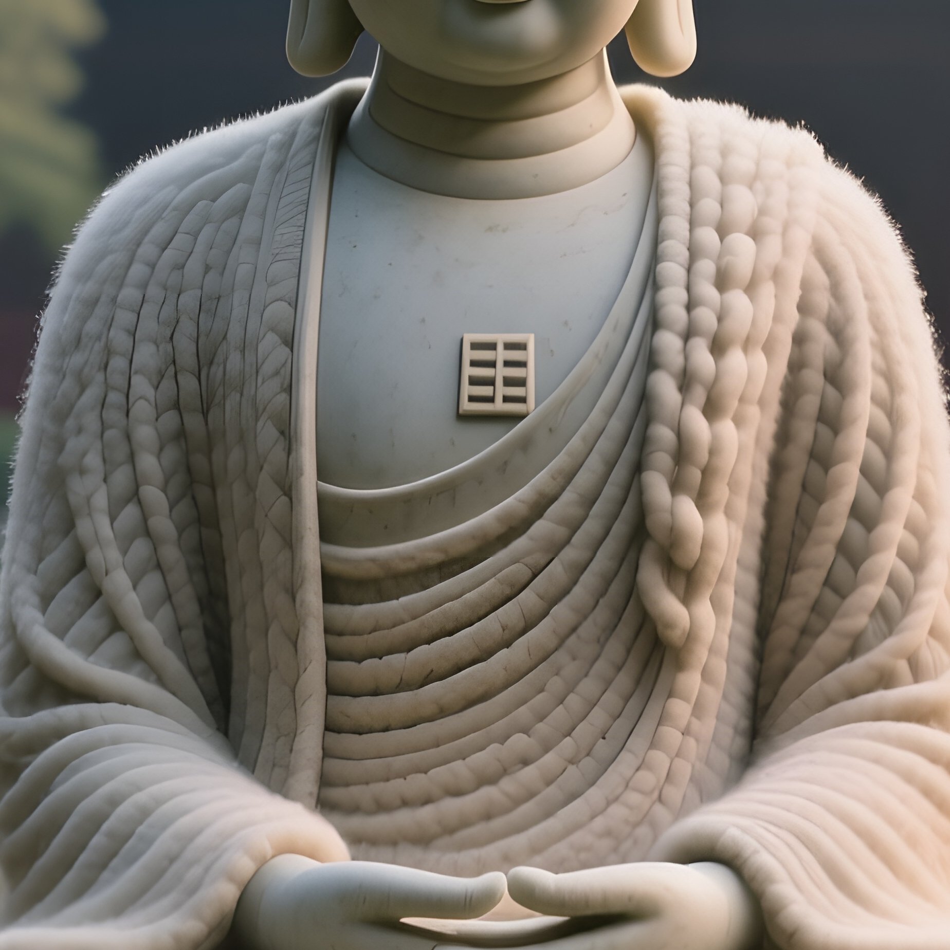 A Quiet Monastery Garden At Dawn, Where A Serene Wool Buddha Statue Sits Amidst Blooming Lotus - Full Resolution Quality Preview