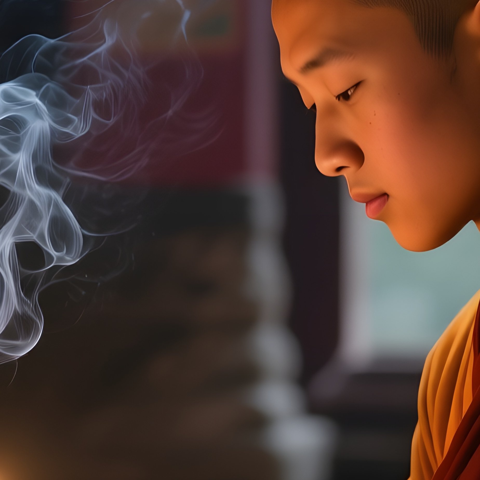 A Quiet Mountain Monastery Library With Candlelight; An Apprentice Monk Receives A Clean Buzz Cut - Full Resolution Quality Preview