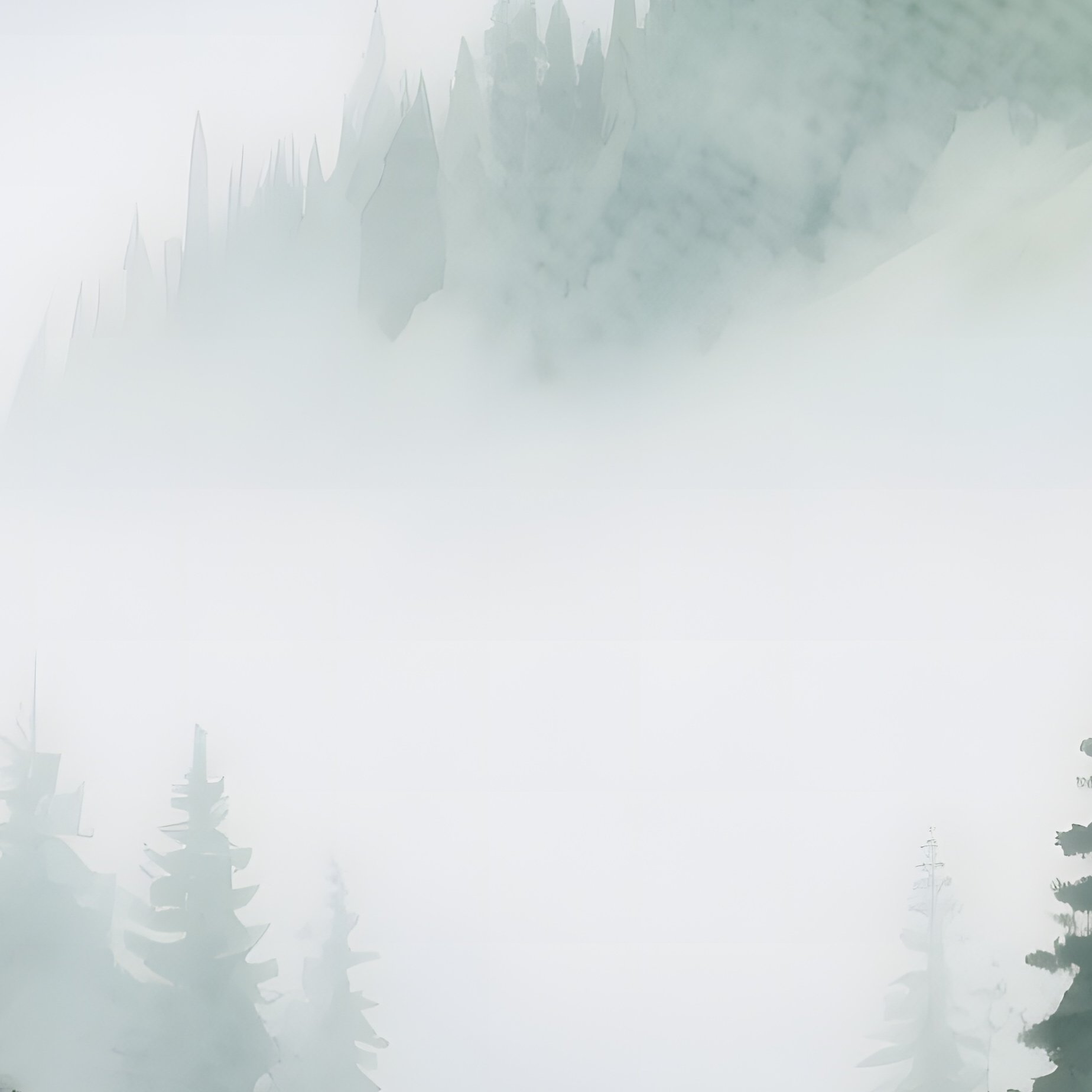 A Quiet Mountain Pass Shrouded In Early Morning Fog, Pine Trees Emerging Like Silhouettes, - Full Resolution Quality Preview