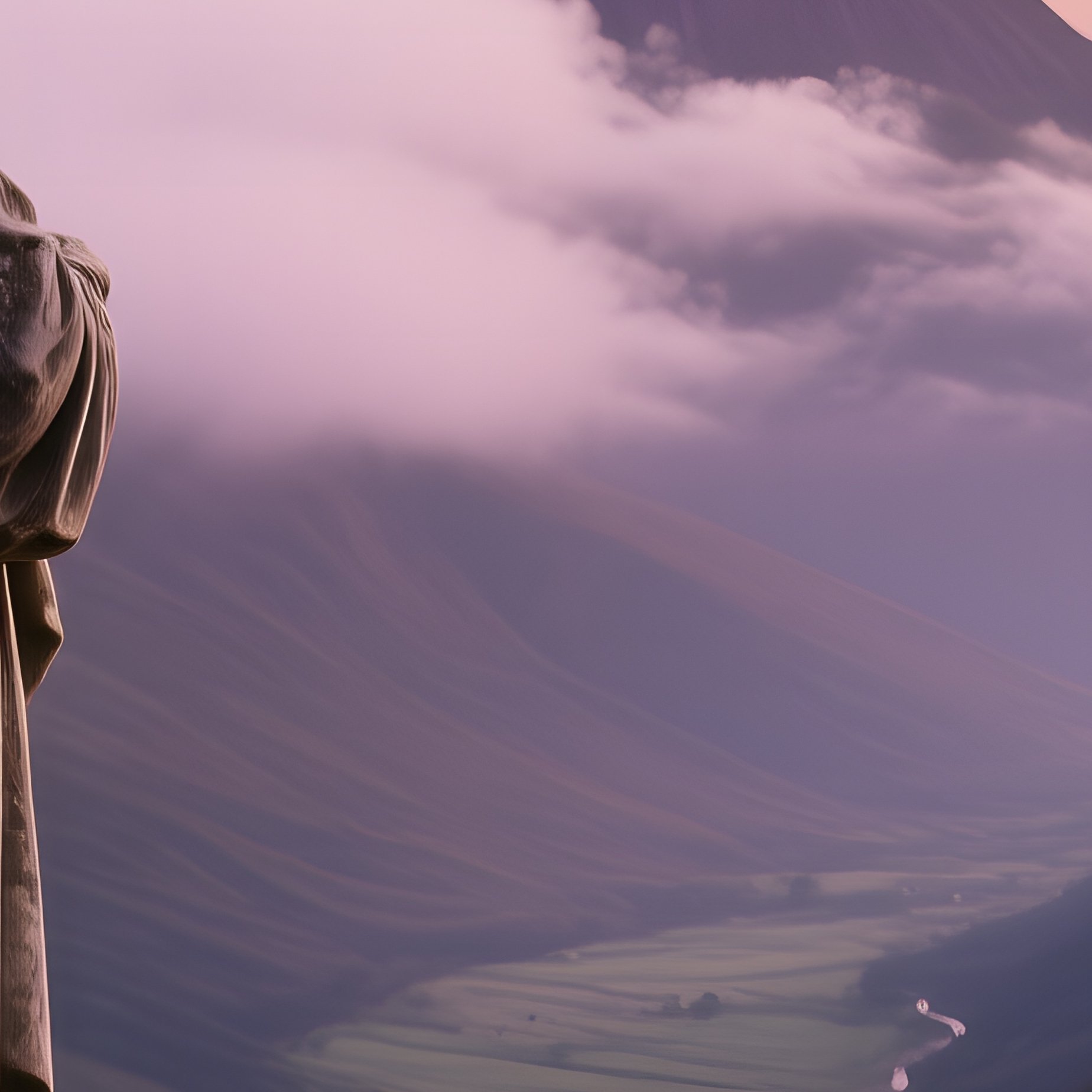 A Quiet Mountain Pass With A Lone Stone Statue Of A Shepherd Watching Over A Valley Clouds Rolling - Full Resolution Quality Preview