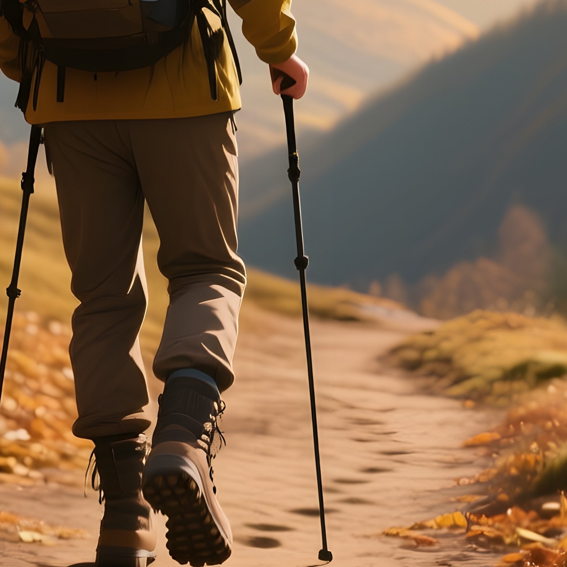 A Quiet Mountain Trail Covered In Autumn Leaves, Hikers' Boots Leaving Prints In The Soft Clay - Full Resolution Quality Preview