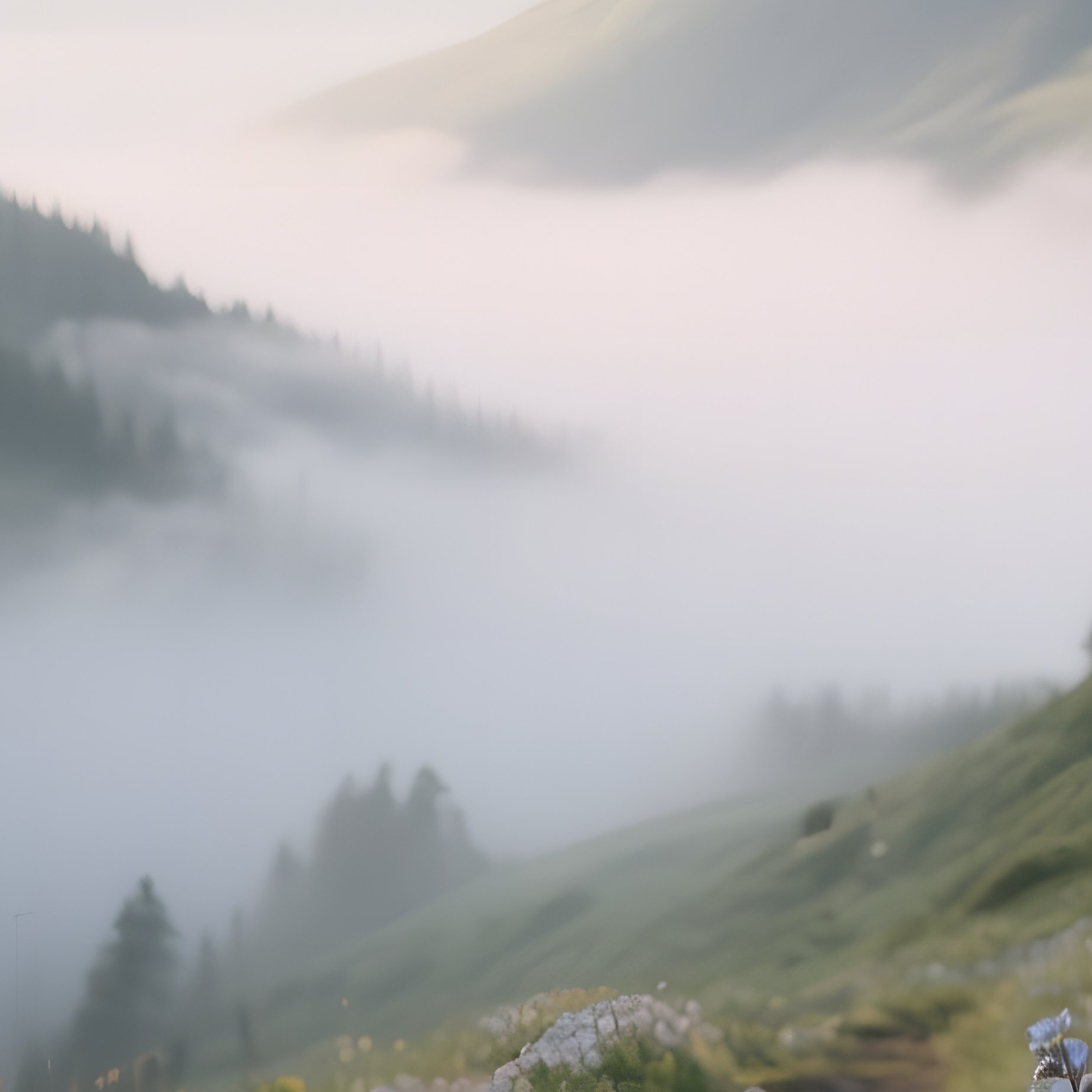 A Quiet Mountain Trail Lined With Alpine Forget‑Me‑Not Flowers, Mist Rising From Low Valleys, Early - Full Resolution Quality Preview
