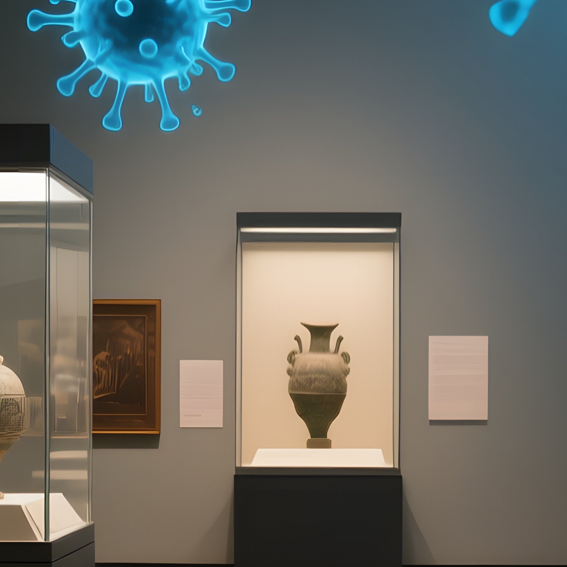A Quiet Museum Gallery With Ancient Artifacts, Each Encased In Glass That Flickers With Faint Blue - Full Resolution Quality Preview