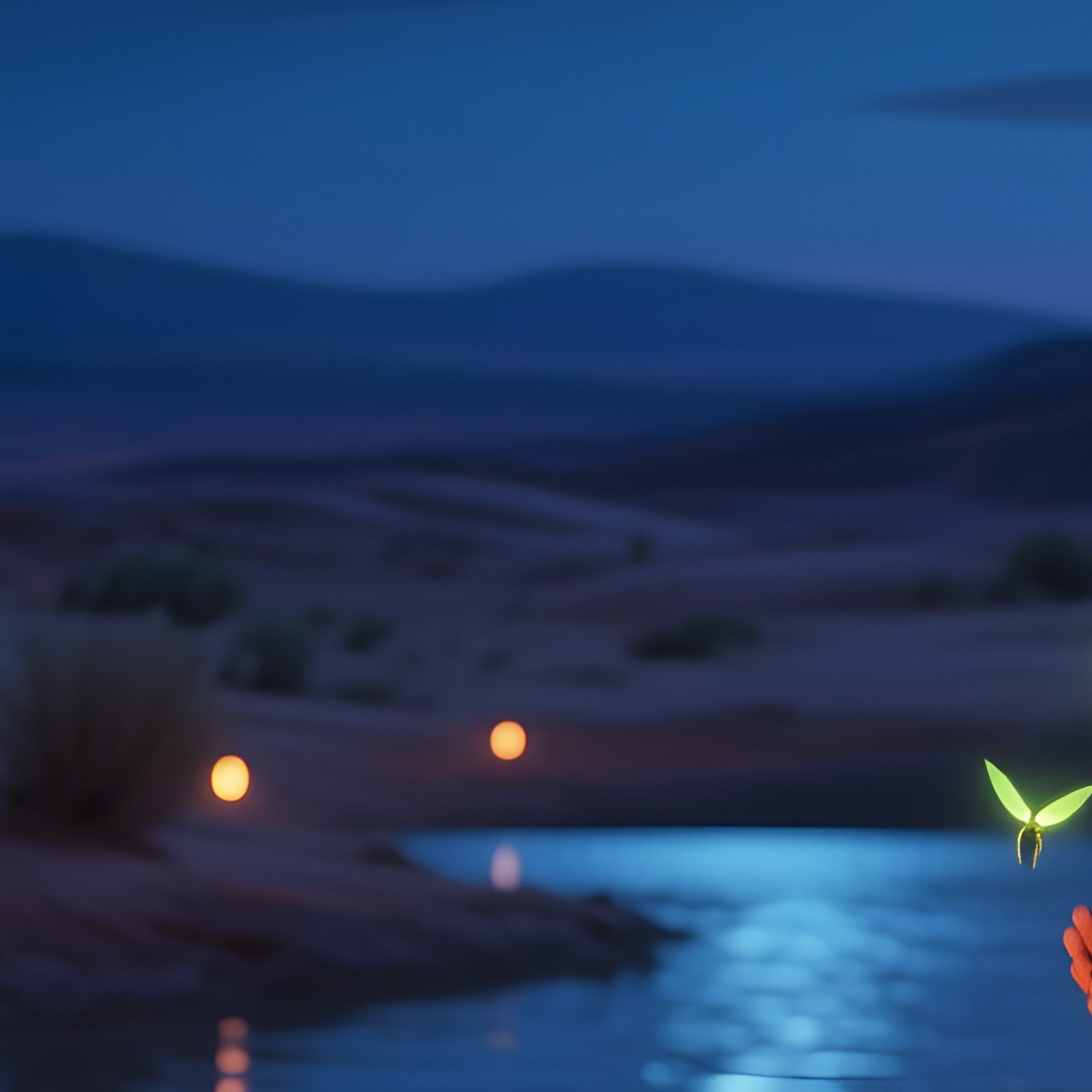 A Quiet Night In A Desert Oasis Under Twinkling Lanterns, Gentle Water Sounds, A Cowboy Rests On A - Full Resolution Quality Preview