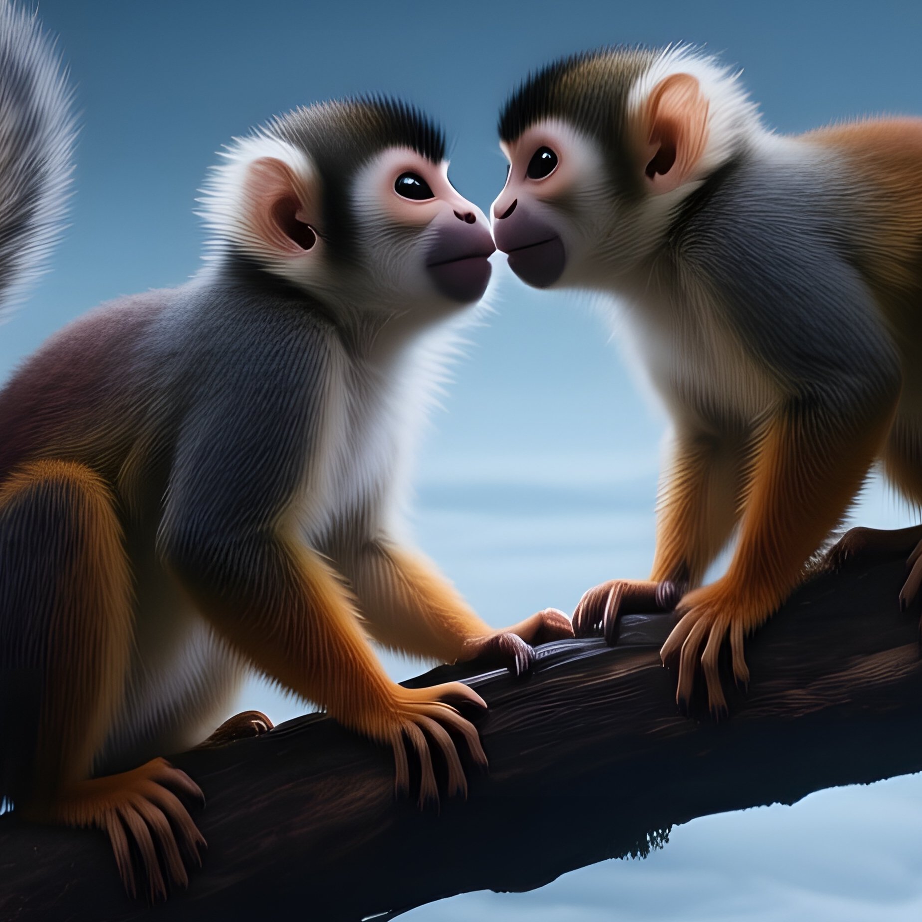 A Quiet Night In A High‑Altitude Cloud Forest, Two Squirrel Monkeys Cling To A Branch Above - Full Resolution Quality Preview