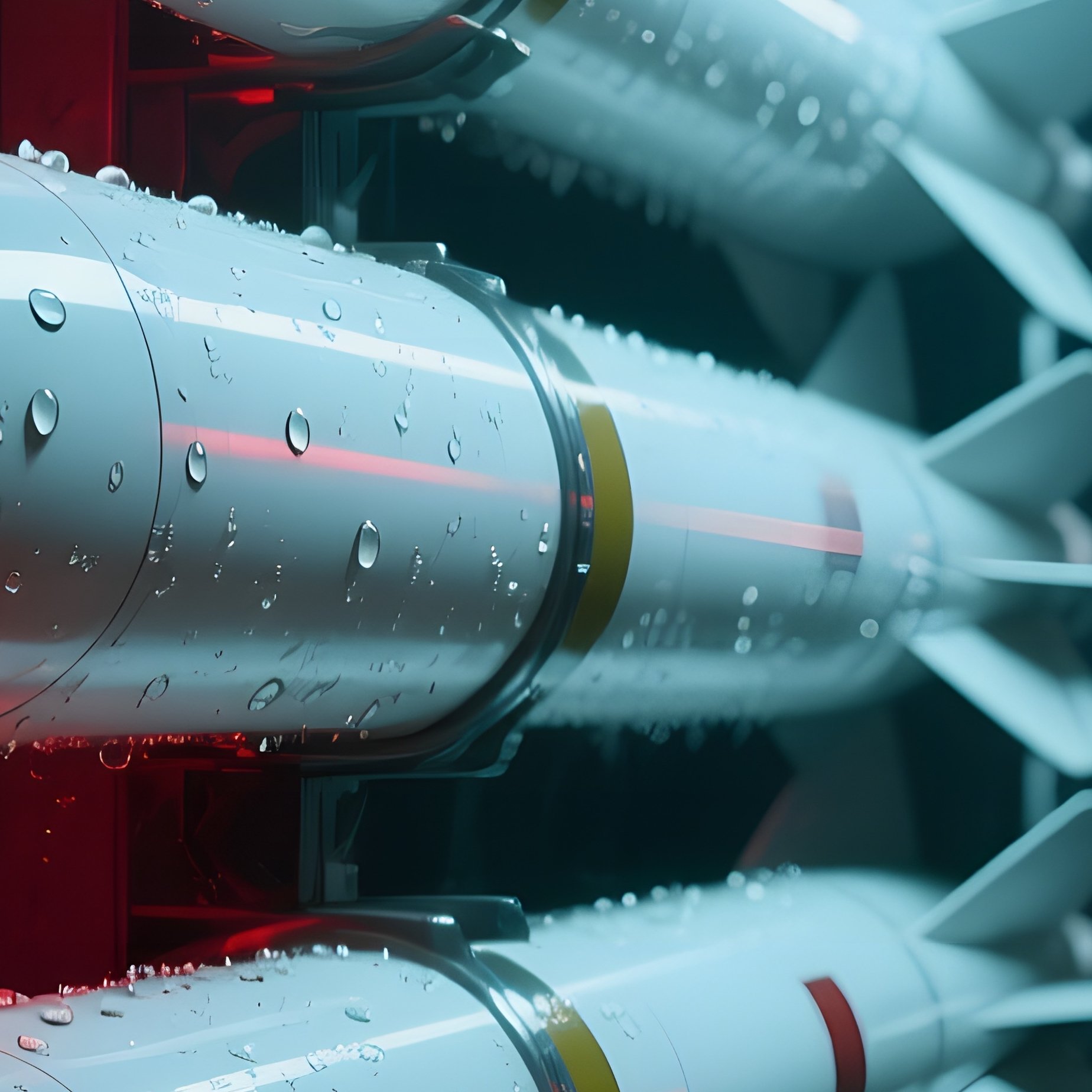 A Quiet Night Inside A Submarine Torpedo Room, Red Emergency Lighting Reflecting Off Sleek White - Full Resolution Quality Preview