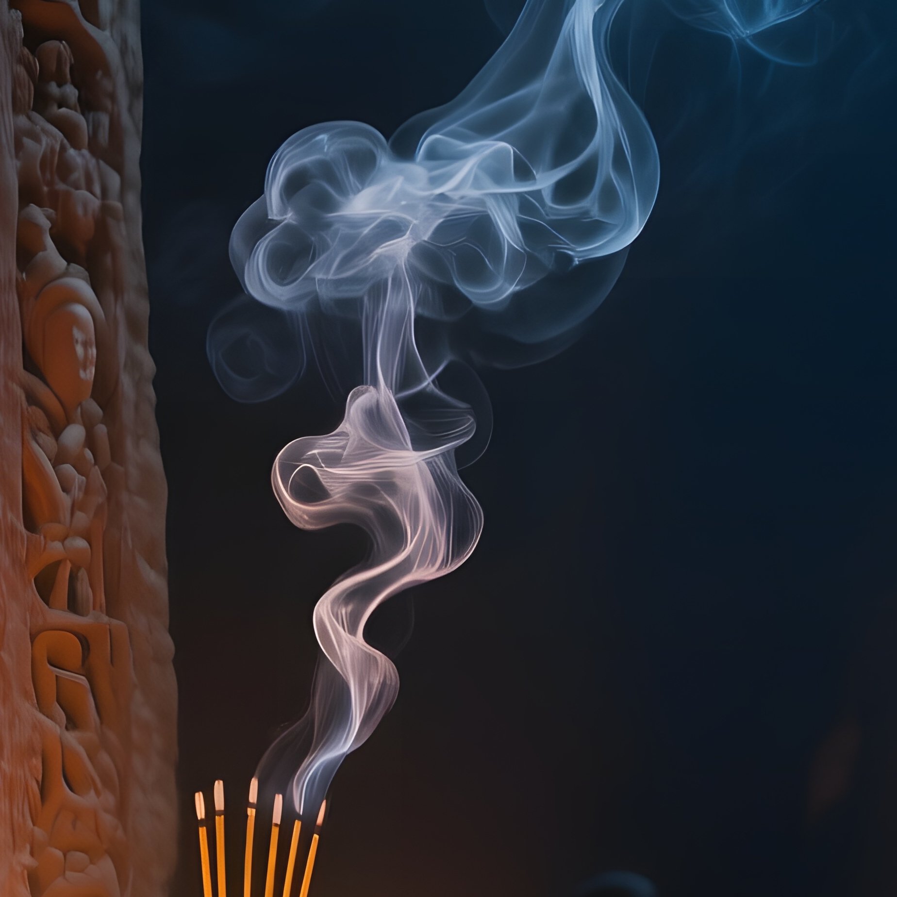 A Quiet Night Inside An Ancient Buddhist Cave Temple In India, Torches Casting Warm Glow On Wall - Full Resolution Quality Preview