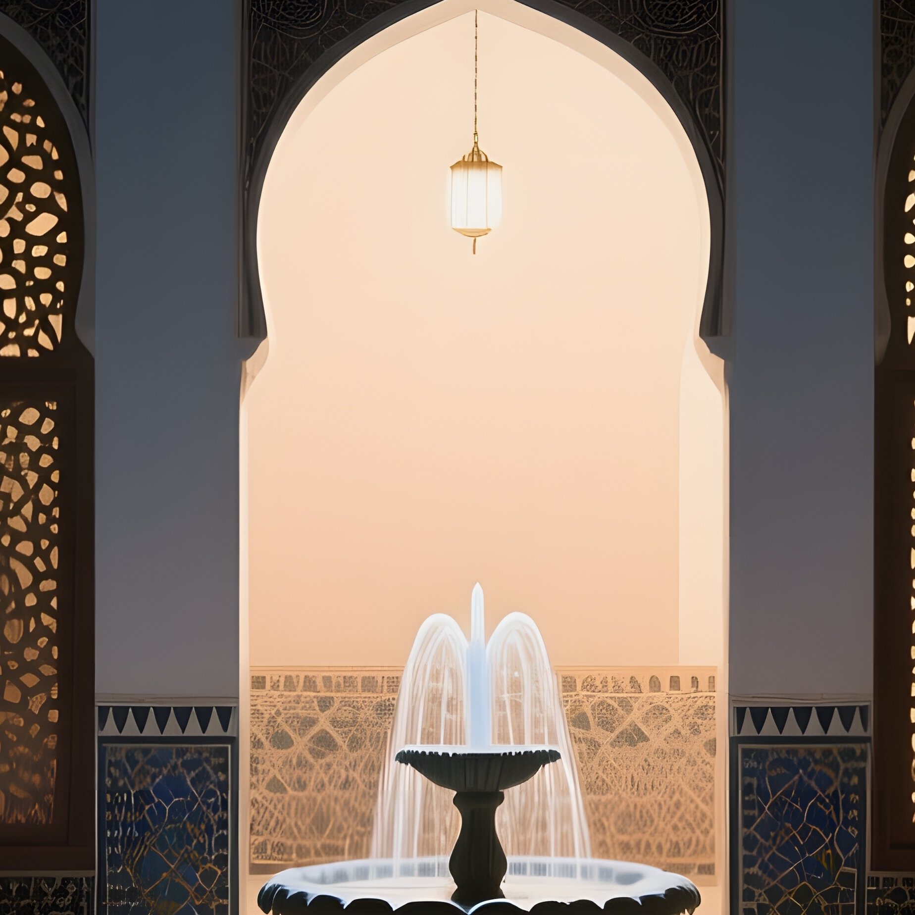 A Quiet Night Scene Inside A Persian Courtyard House, Moonlight Spilling Through Carved Stone - Full Resolution Quality Preview