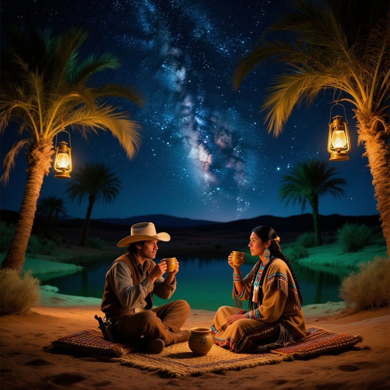 A Quiet Night Under A Canopy Of Stars In A Desert Oasis