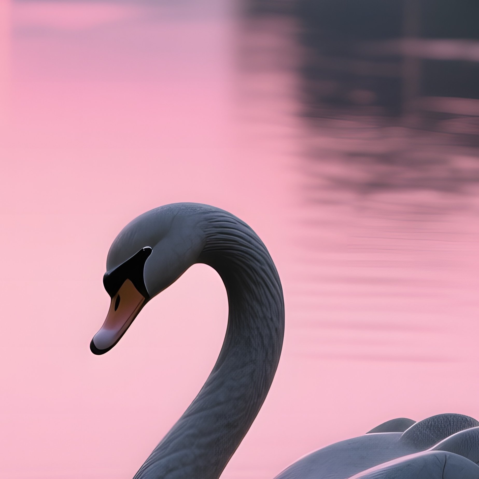 A Quiet Riverbank At Dusk With A Smooth Stone Sculpture Of A Swan Emerging From The Water, Ripples - Full Resolution Quality Preview