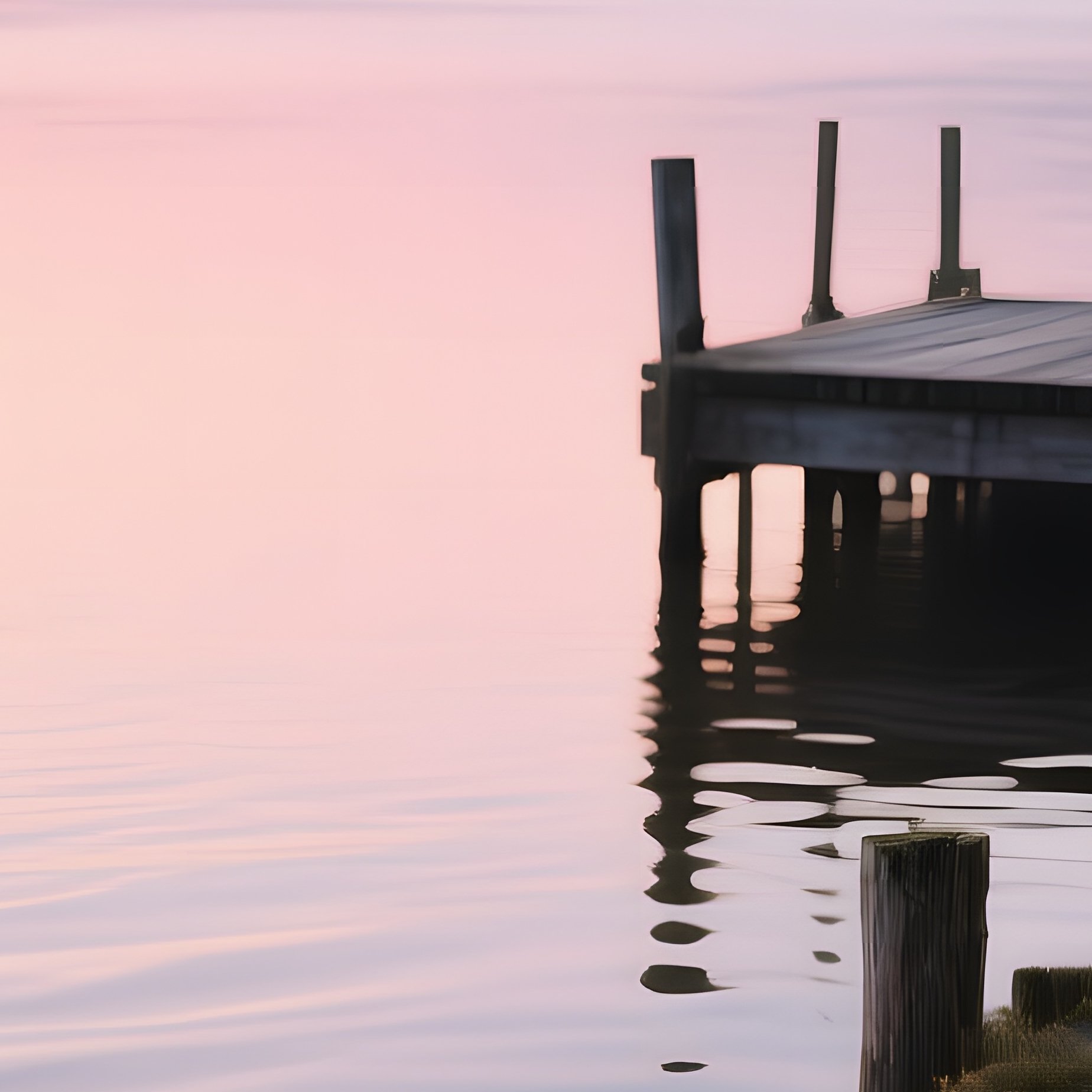 A Quiet Riverside Dock Built From Aged Pine Planks, Water Gently Rippling Against The Wood, - Full Resolution Quality Preview