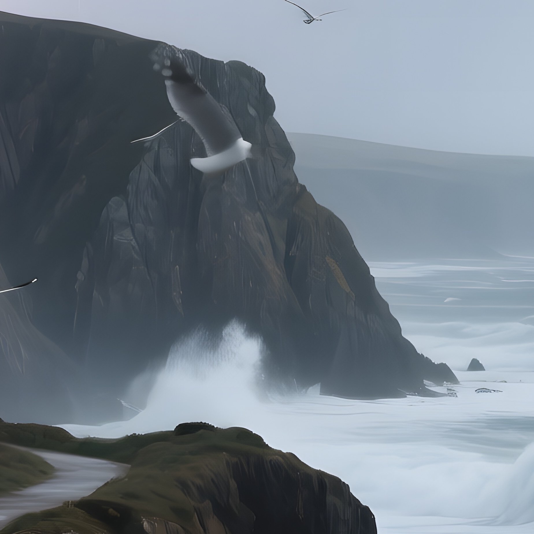 A Quiet Seaside Cliff Path Under A Stormy Sky, Waves Crashing Below While Intermittent Lightning - Full Resolution Quality Preview