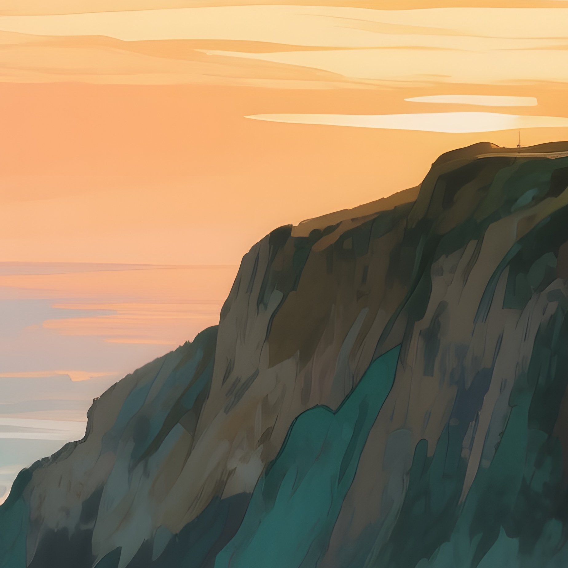 A Quiet Seaside Cliffside Lighthouse During A Calm Sunset, Waves Crashing Below, Watercolor - Full Resolution Quality Preview