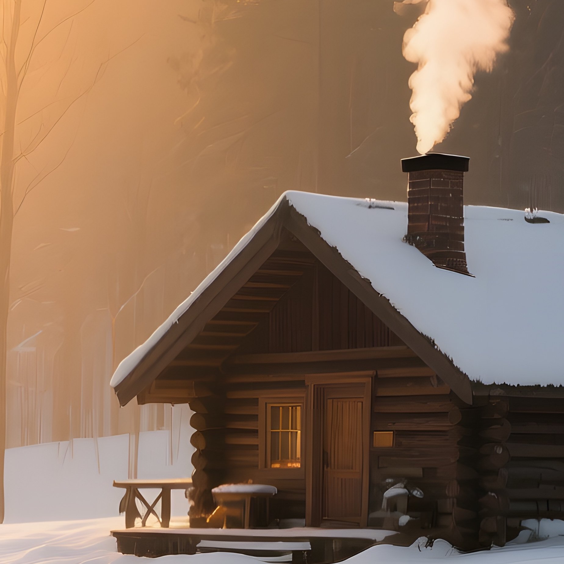 A Quiet Snow‑Covered Forest At Sunrise, Golden Light Filtering Through Bare Branches, Footprints - Full Resolution Quality Preview