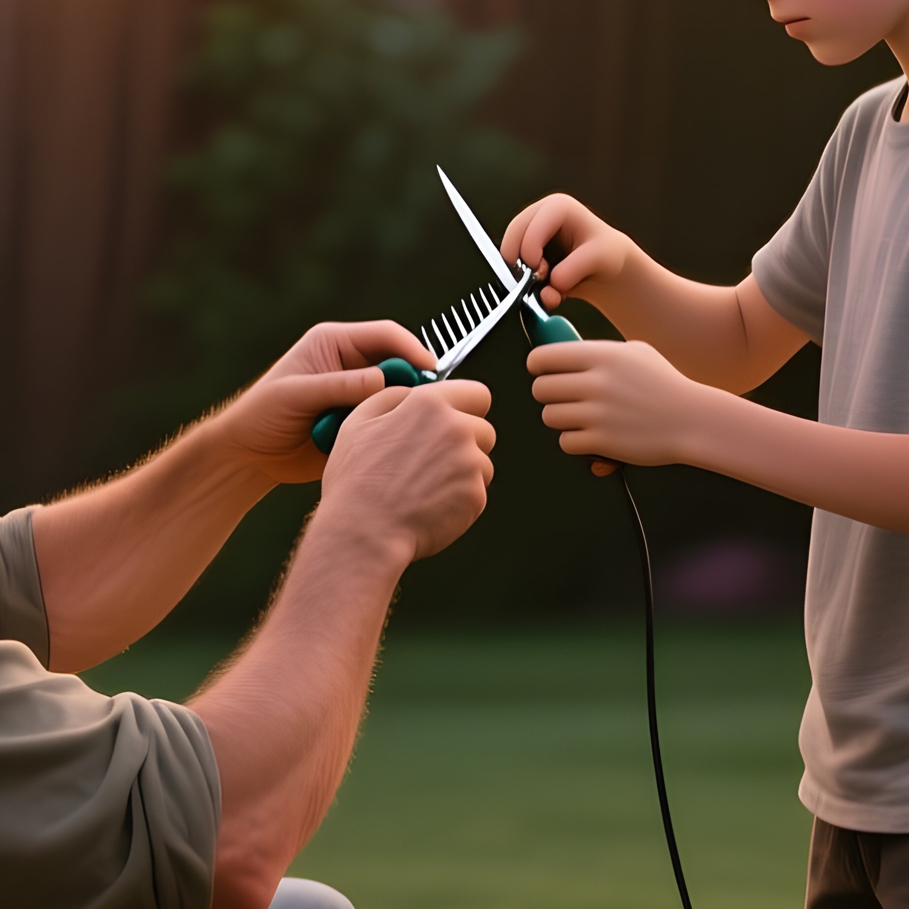 A Quiet Suburban Backyard During Golden Hour, String Lights Twinkling; A Dad Sits On A Lawn Chair - Full Resolution Quality Preview