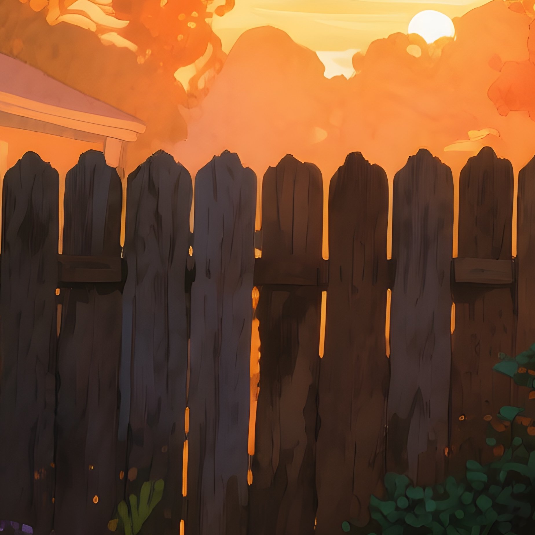 A Quiet Suburban Backyard Garden At Golden Hour, Fireflies Beginning To Glow, Watercolor Warm Hues - Full Resolution Quality Preview