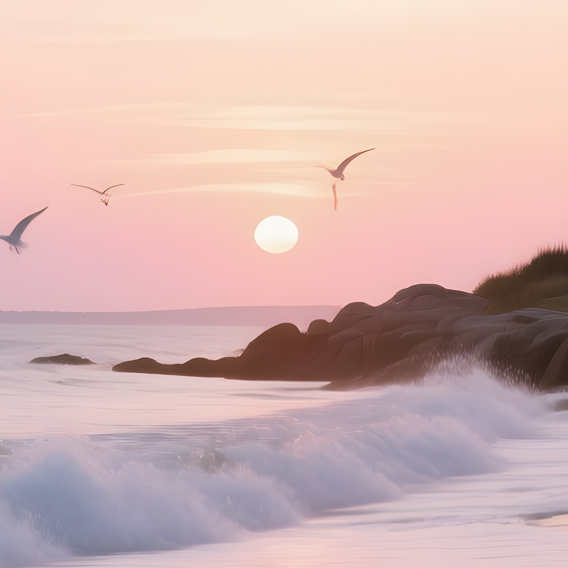 A Quiet Sunrise Over A Historic Lighthouse On Cape Cod, Waves Gently Lapping, Gulls Soaring, Pastel - Full Resolution Quality Preview