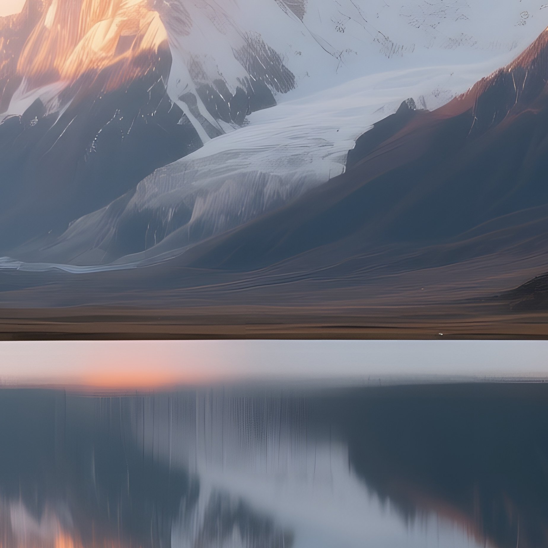A Quiet Sunrise Over A Tibetan Plateau Lake, Reflections Of Snow Capped Peaks Shimmering, Prayer - Full Resolution Quality Preview