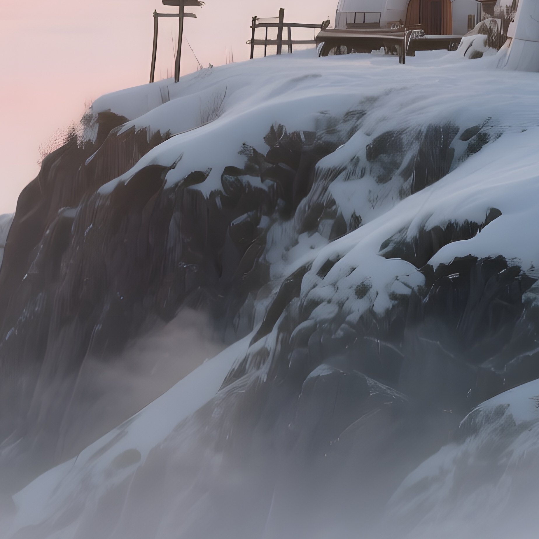 A Quiet Sunrise Over An Igloo Village Perched On A Hill, Mist Rising From The Snow Covered Ground, - Full Resolution Quality Preview