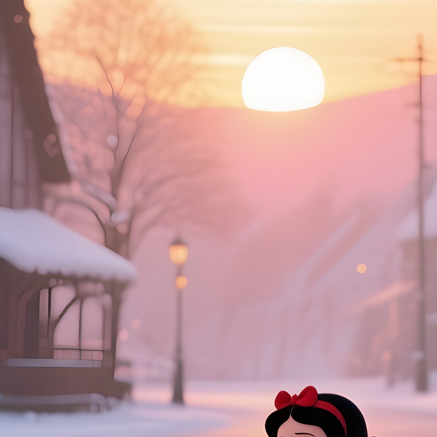 A Quiet Village Square At Dawn With Snow Covering Rooftops, Snow White’S Apple Lying Beside A - Full Resolution Quality Preview