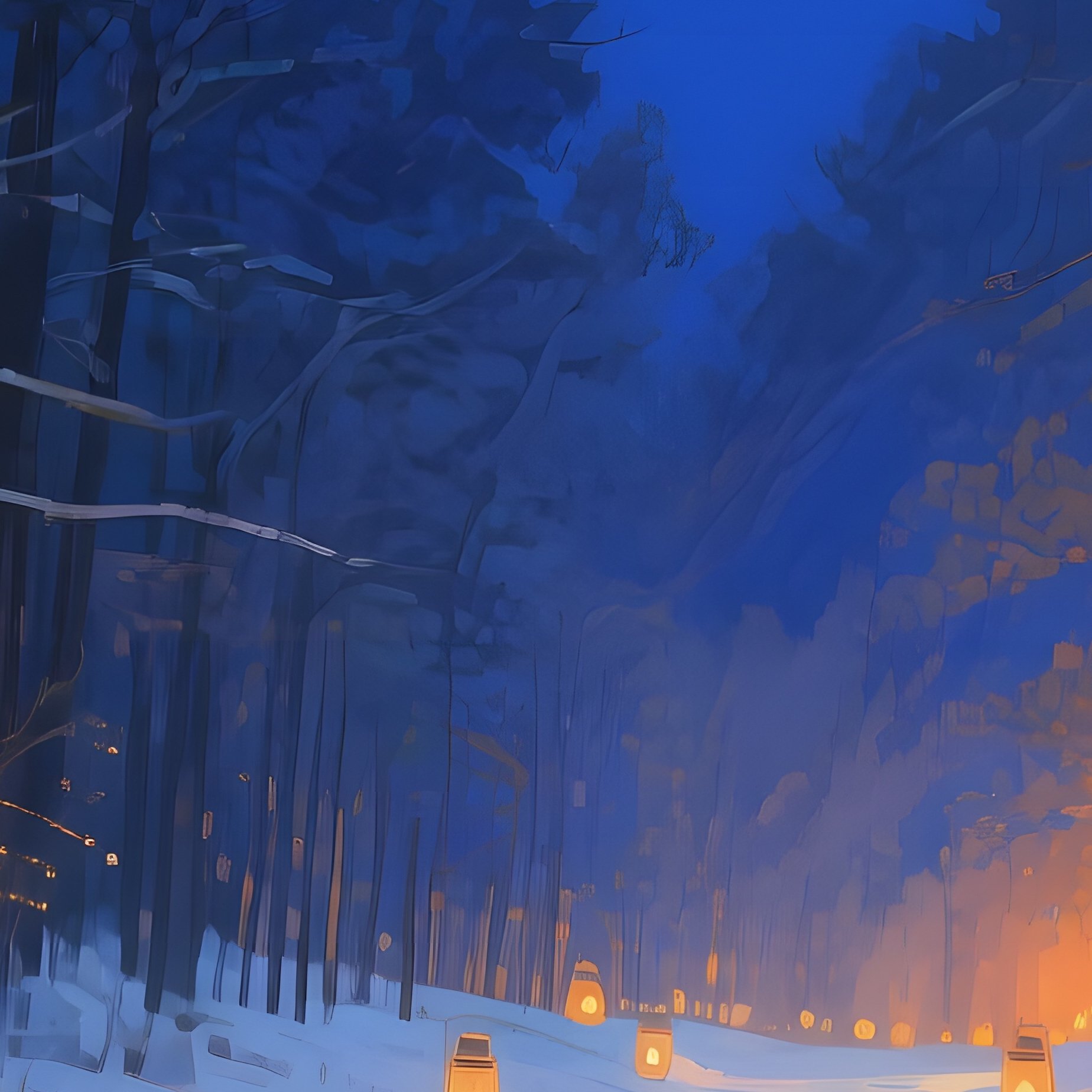 A Quiet Winter Forest Path Illuminated By Lanterns, Snow Crunching Underfoot, Watercolor Deep - Full Resolution Quality Preview