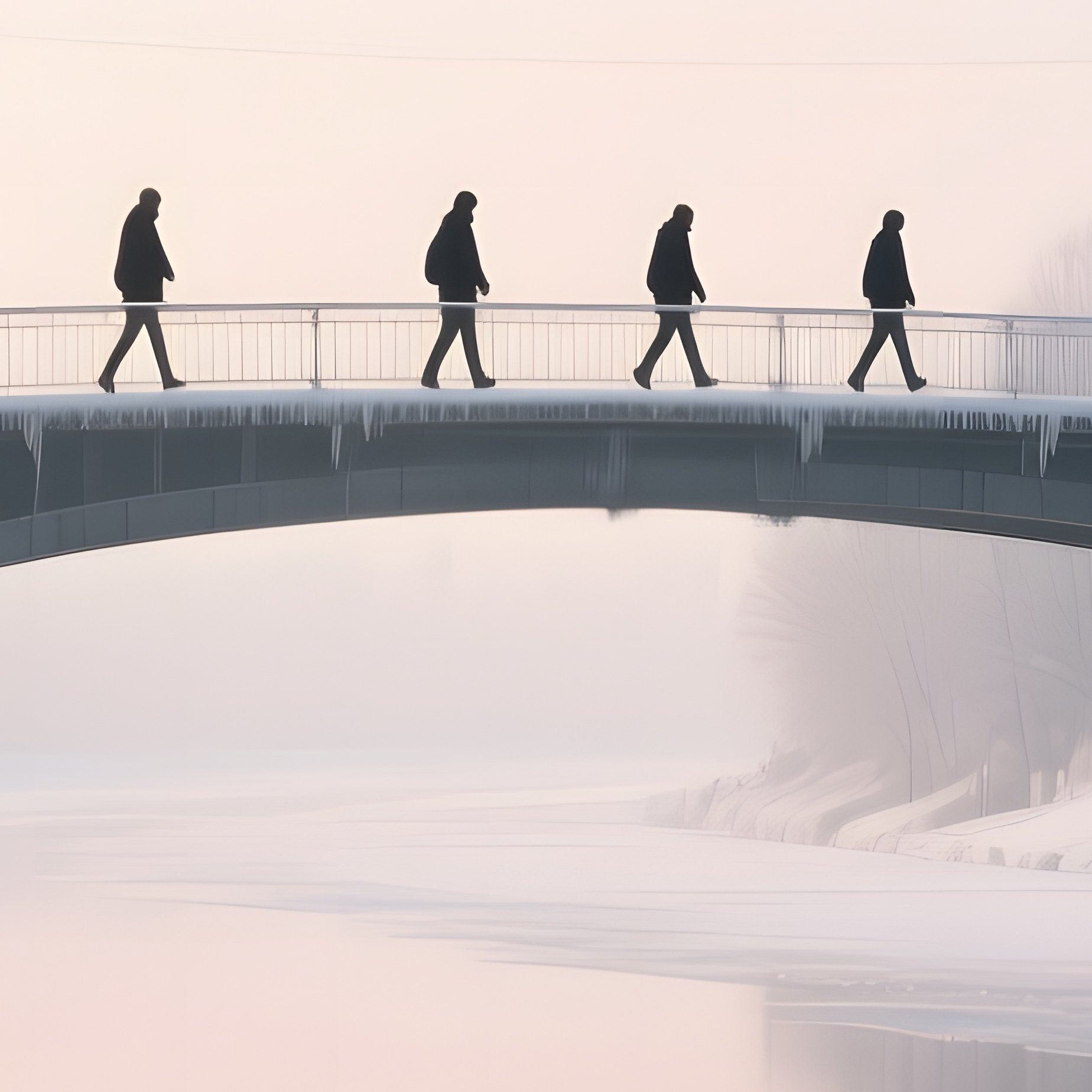 A Quiet Winter Morning With A Thin Layer Of Ice On The River Beside The Towers, Early Commuters - Full Resolution Quality Preview