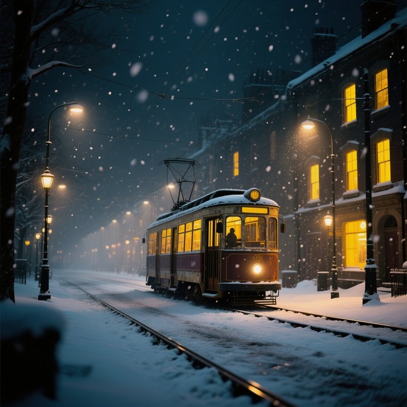 A Quiet Winter Night With The Seven Sisters Illuminated By Streetlamps, Their Windows Glowing Warm