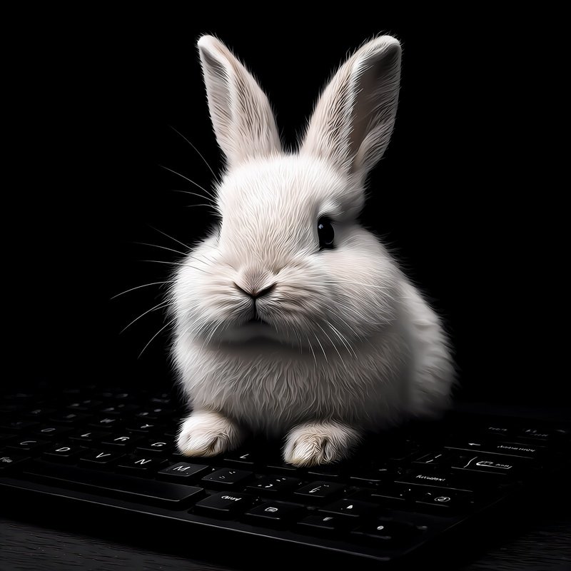 A Rabbit Rex Sitting On A Computer Keyboard