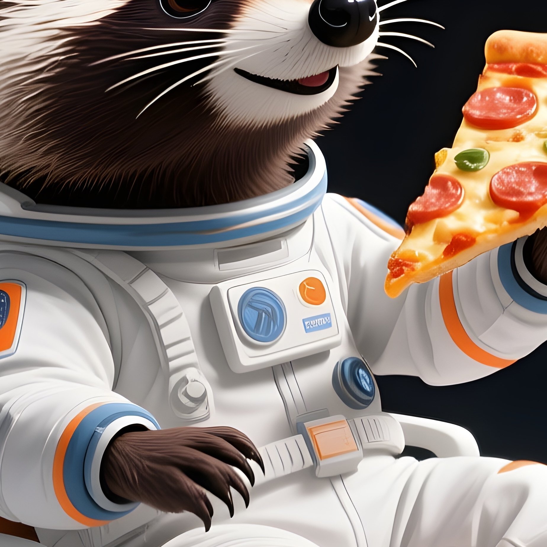 A Raccoon Astronaut Eating Pizza In Space - Full Resolution Quality Preview