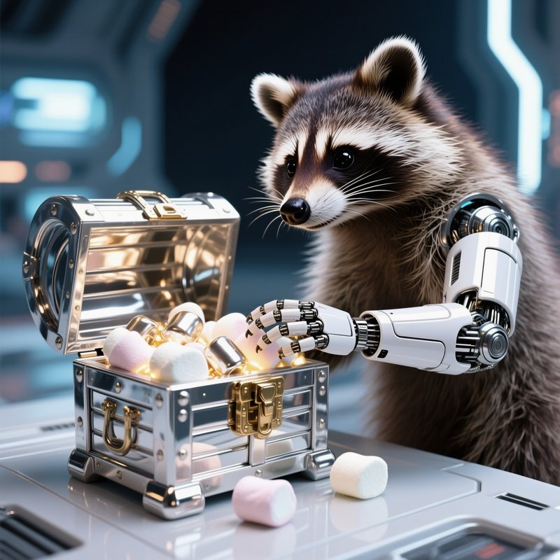 A Raccoon Opening A Treasure Chest Full Of Marshmallows Science Fiction