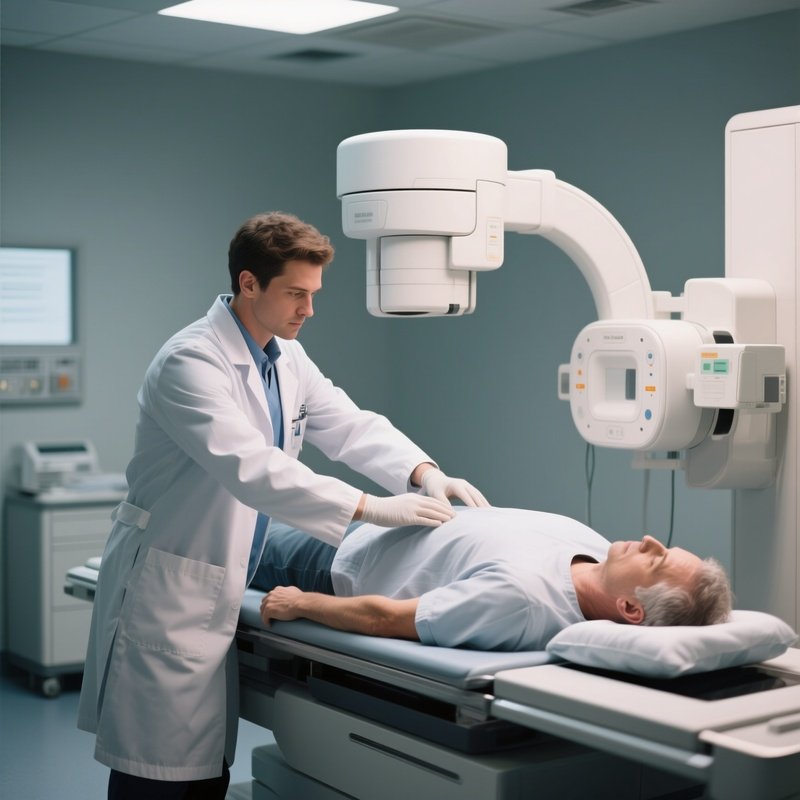 A Radiology Technician Positioning A Patient For An X Ray