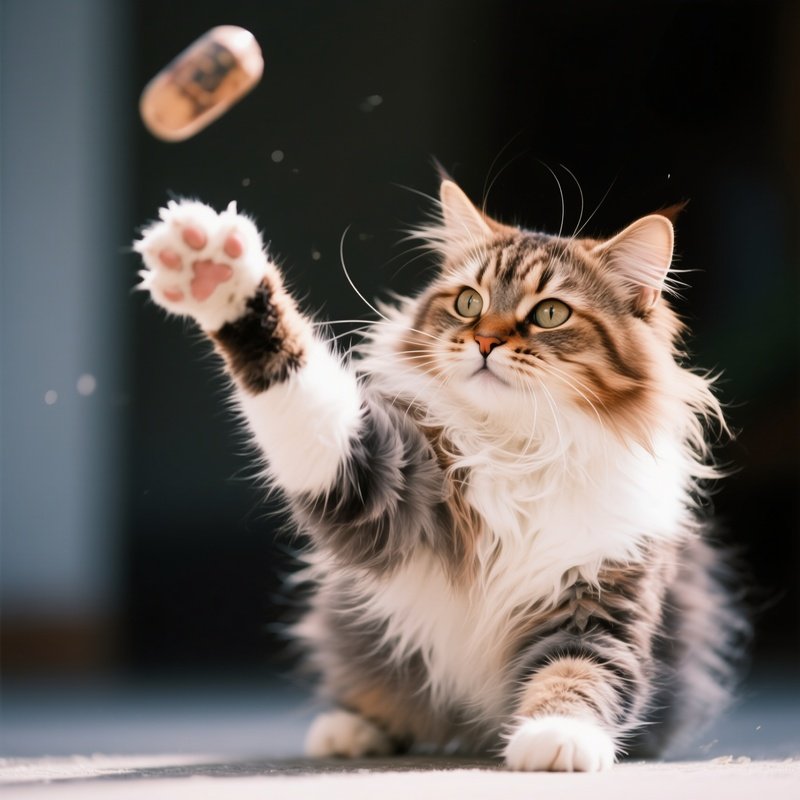 A Ragamuffin Cat Batting At Something With One Paw In A Playful Moment