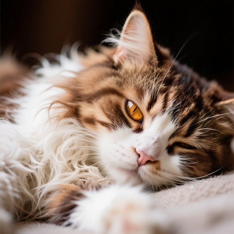 A Ragamuffin Cat Napping With One Eye Open